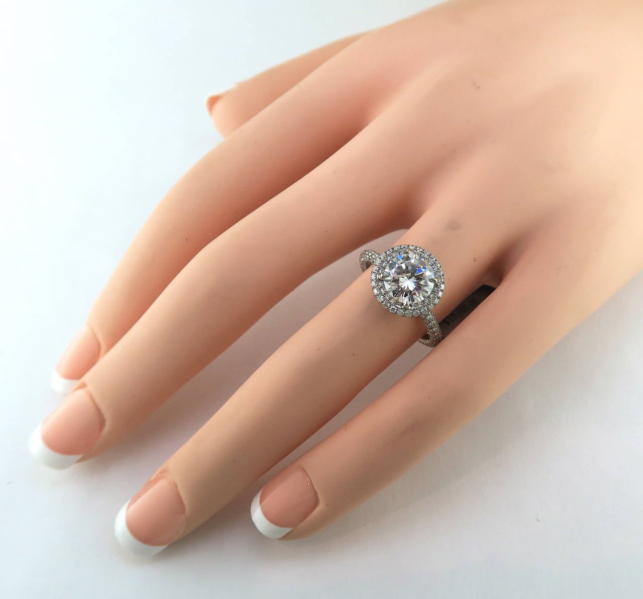 Women's or Men's Halo Diamond Platinum Engagement Ring For Sale