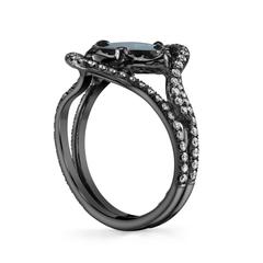 Black Rhodium Tourmaline Slice Diamond Ring