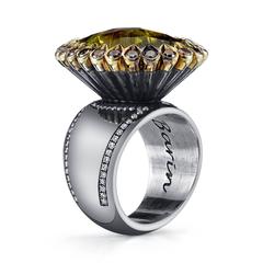Lime Green Tourmaline Cognac Diamond Gold Ring