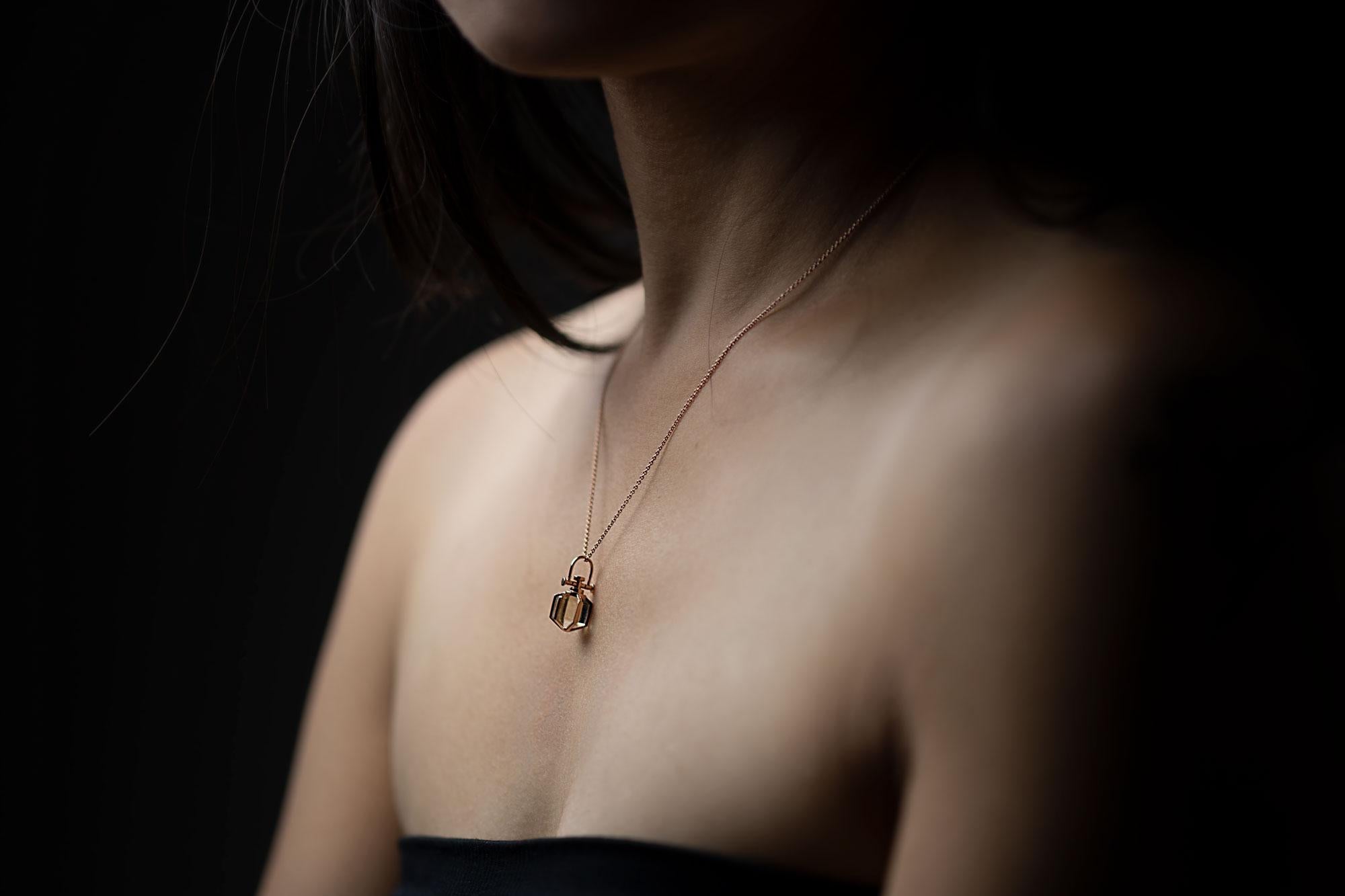 Women's Modern Sacred Minimalism 18k Rose Gold Talisman Amulet Necklace w/ Lemon Citine