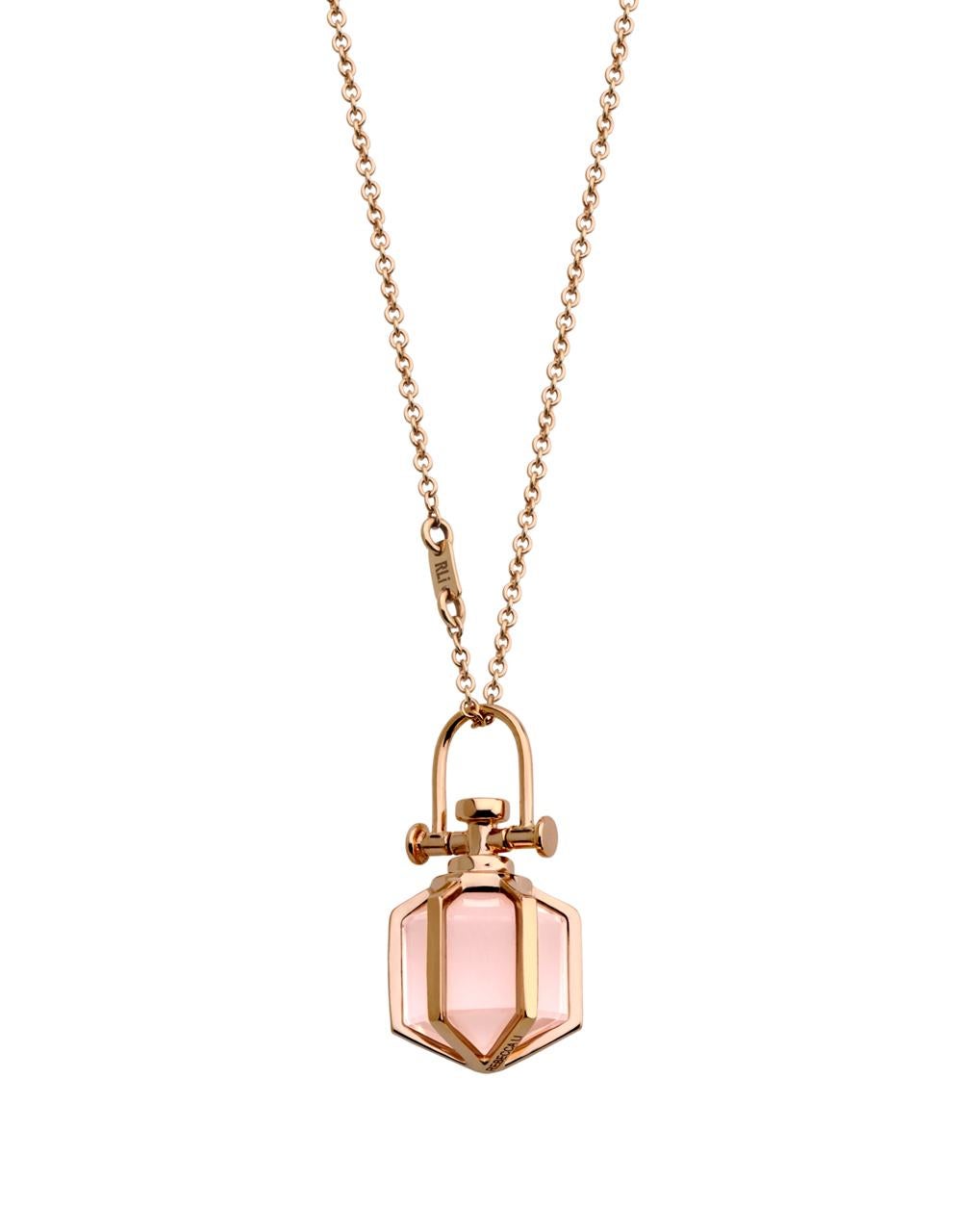 Rebecca Li designs mindfulness.
This sacred hexagon inspired necklace  signifies our intuition.
Rose Quartz means Love & Happy.

Talisman Pendant :
18K Rose Gold
Natural Rose Quartz
Pendant Size: 9 mm W * 9 mm D * 18 mm H
Gemstone Size:  8 mm W * 8