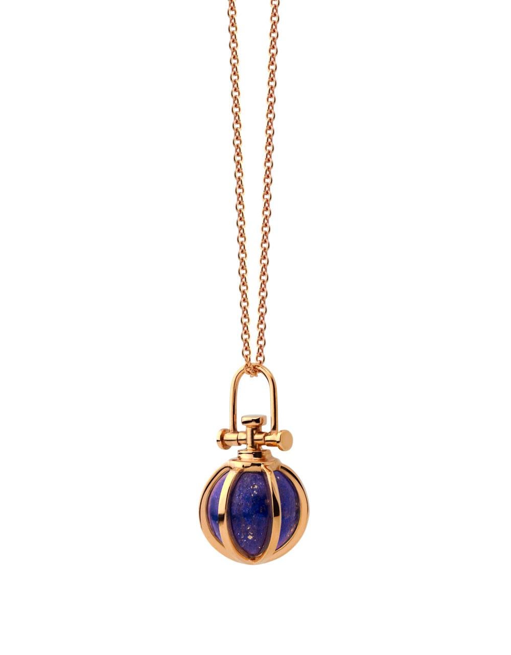 Rebecca Li designs mindfulness. 
This dainty orb necklace is from her Crystal Ball Collection.
Lapis Lazuli means Wisdom & Creativity.

Pendant:
Metal Type: 18K Rose Gold
Gemstone: Lapis Lazuli
Pendant Size: 9 mm W * 9 mm D * 17 mm H
Gemstone Size: