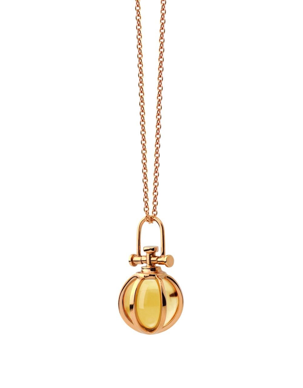 Rebecca Li designs mindfulness. 
This dainty orb necklace is from her Crystal Ball Collection.
Citrine means Wealth, Abundance & Luck

Pendant:
Metal Type: 18K Rose Gold
Gemstone: Green Amethyst
Pendant Size: 9 mm W * 9 mm D * 17 mm H
Gemstone Size: