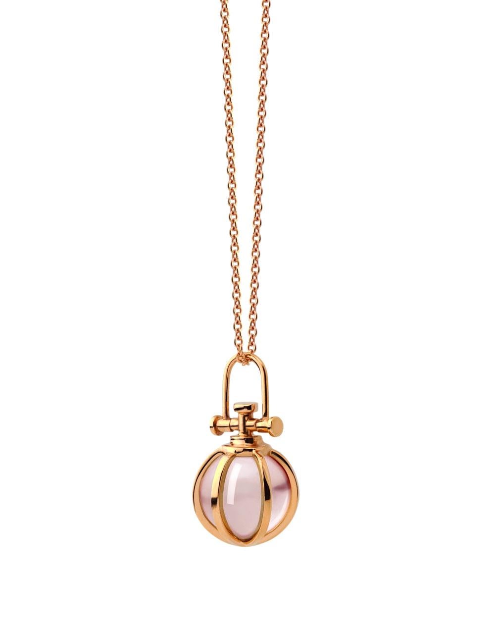 Rebecca Li designs mindfulness. 
This dainty orb necklace is from her Crystal Ball Collection.
Rose quartz means Love & Happy

Pendant:
Metal Type: 18K Rose Gold
Gemstone: Natural Rose Quartz
Pendant Size: 9 mm W * 9 mm D * 17 mm H
Gemstone Size: 8