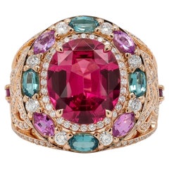 4.62 Carat Vivid Neon Pink Mahenge Spinel and Diamond Ring in 18K Rose Gold