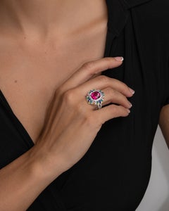 5.96 Carat Magenta Rubellitel Ring with Sapphires, Emeralds and Diamonds