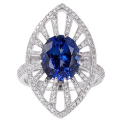 Orecchini pendenti a forma di scudo con tanzanite ovale da 7,90 carati e diamanti, in oro bianco 18k