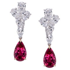 2.94 Carat Unheated Mahenge Pinkish Red Spinel and Diamonds Earrings