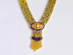 Antique Victorian Panther Link Pearl Enamel Necklace 14 Karat Gold 79.60 Grams