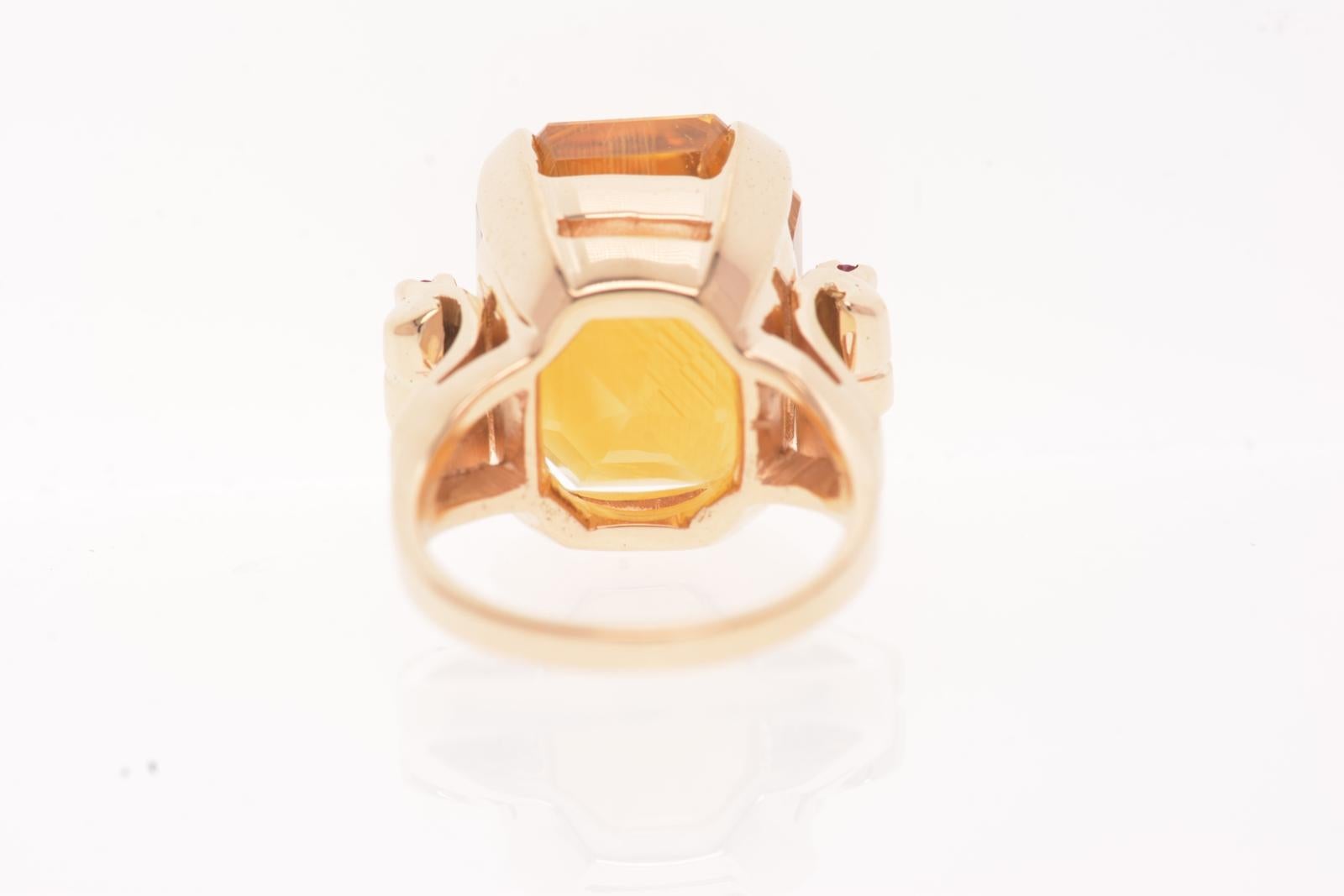 Estate 18 Carat Citrine and Ruby 14 Karat Yellow Gold Ring 1