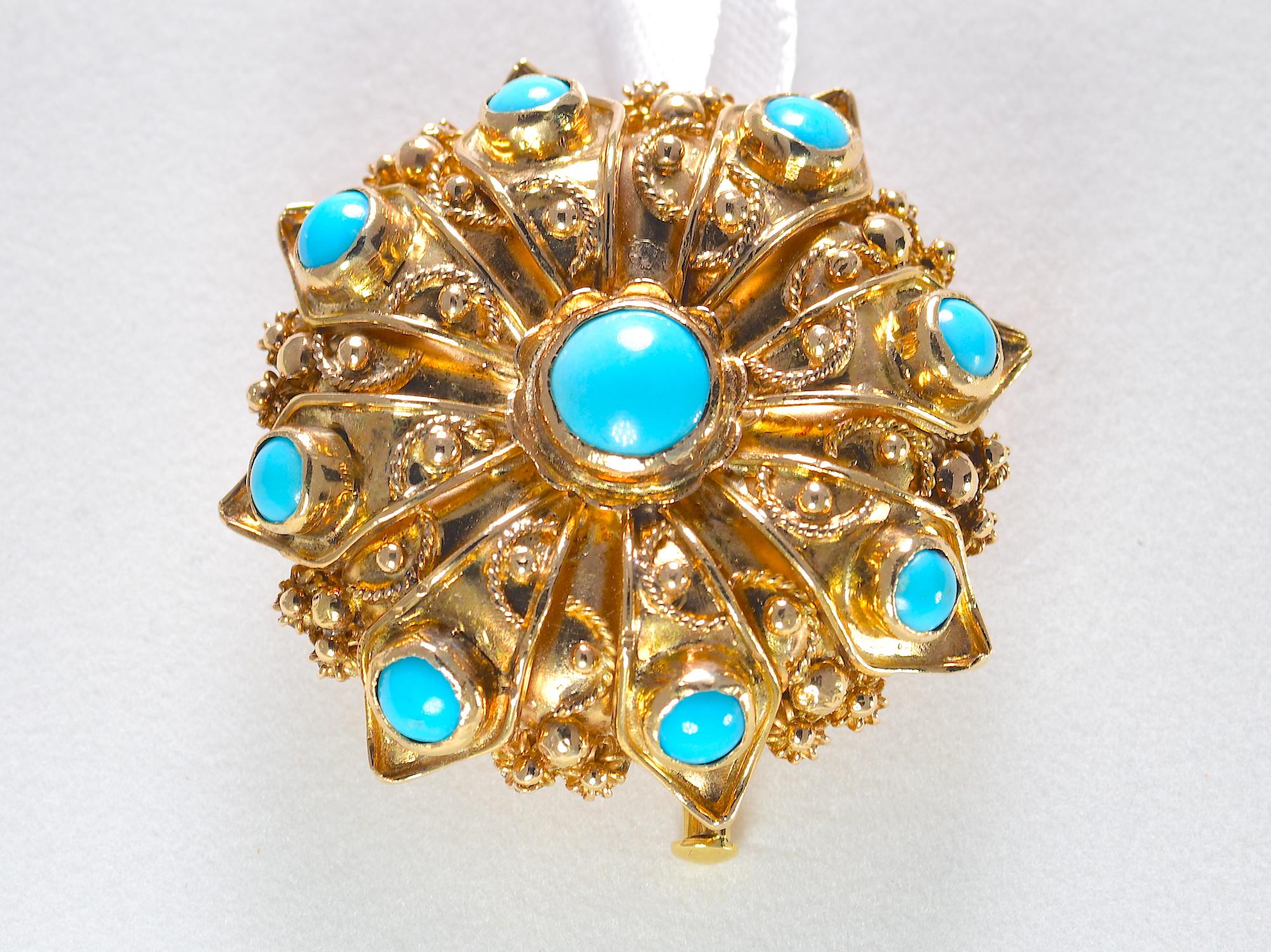 Round Cabochon Turquoise Pin / Pendant 18K Yellow Gold 16.30 grams

Stone: Turquoise   
Shape: Cabochon
Metal: Yellow Gold
Purity: 18K
Style: Pin / Pendant
Total Gram Weight: 16.30 grams

#160187-1
