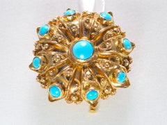 Victorian Cabochon Turquoise Brooch / Pendant 18K Yellow Gold 16.30 Grams