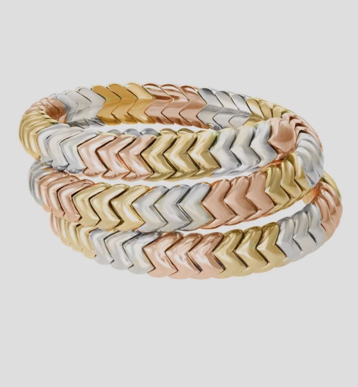 Bvlgari Serpenti 18 Karat Tri-Color Gold 92 Grams Bangle / Bracelet Designer 1