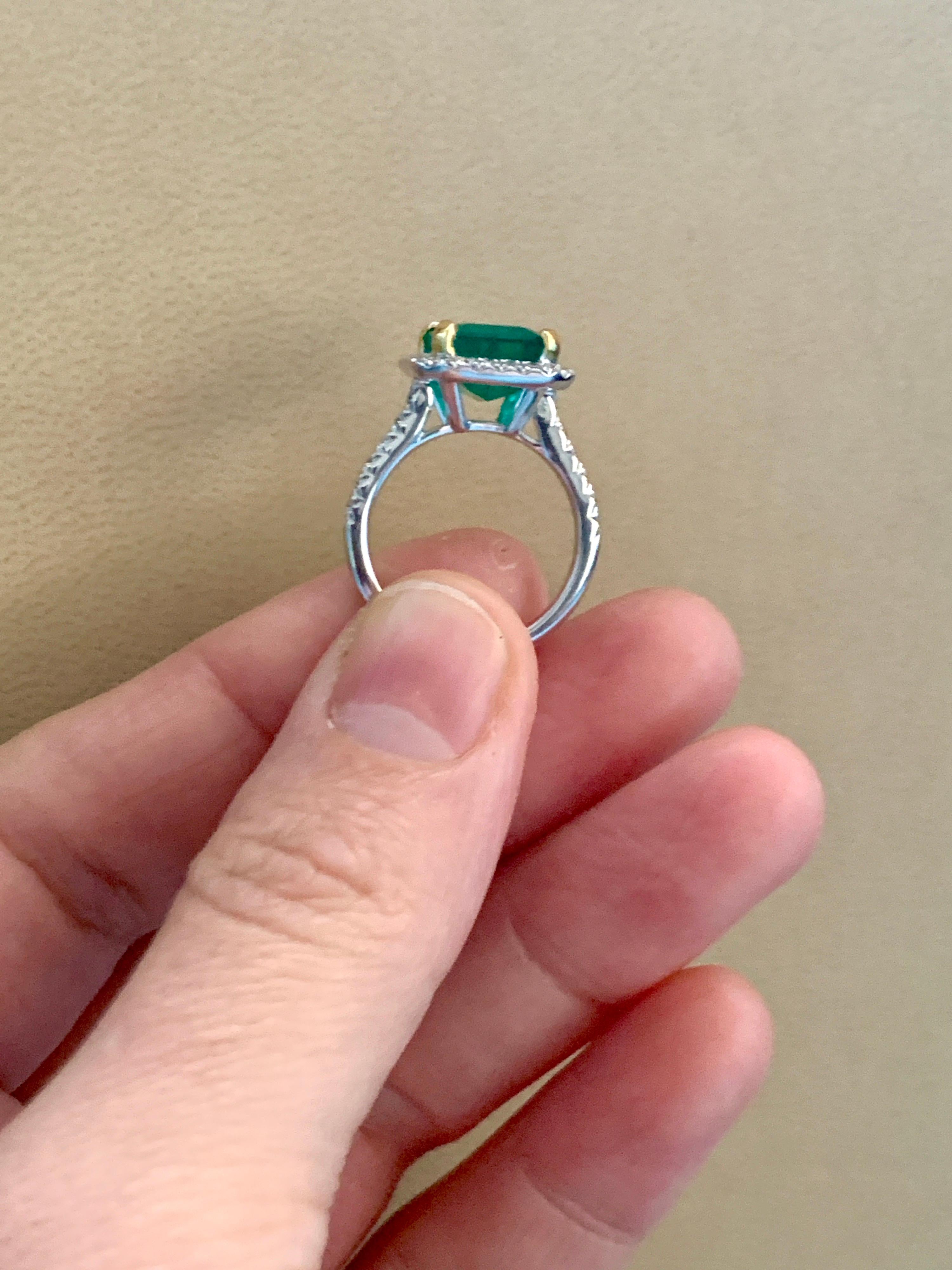 5 Carat Emerald Cut  Natural Emerald and Diamond 18 Karat Gold Ring Estate 10
