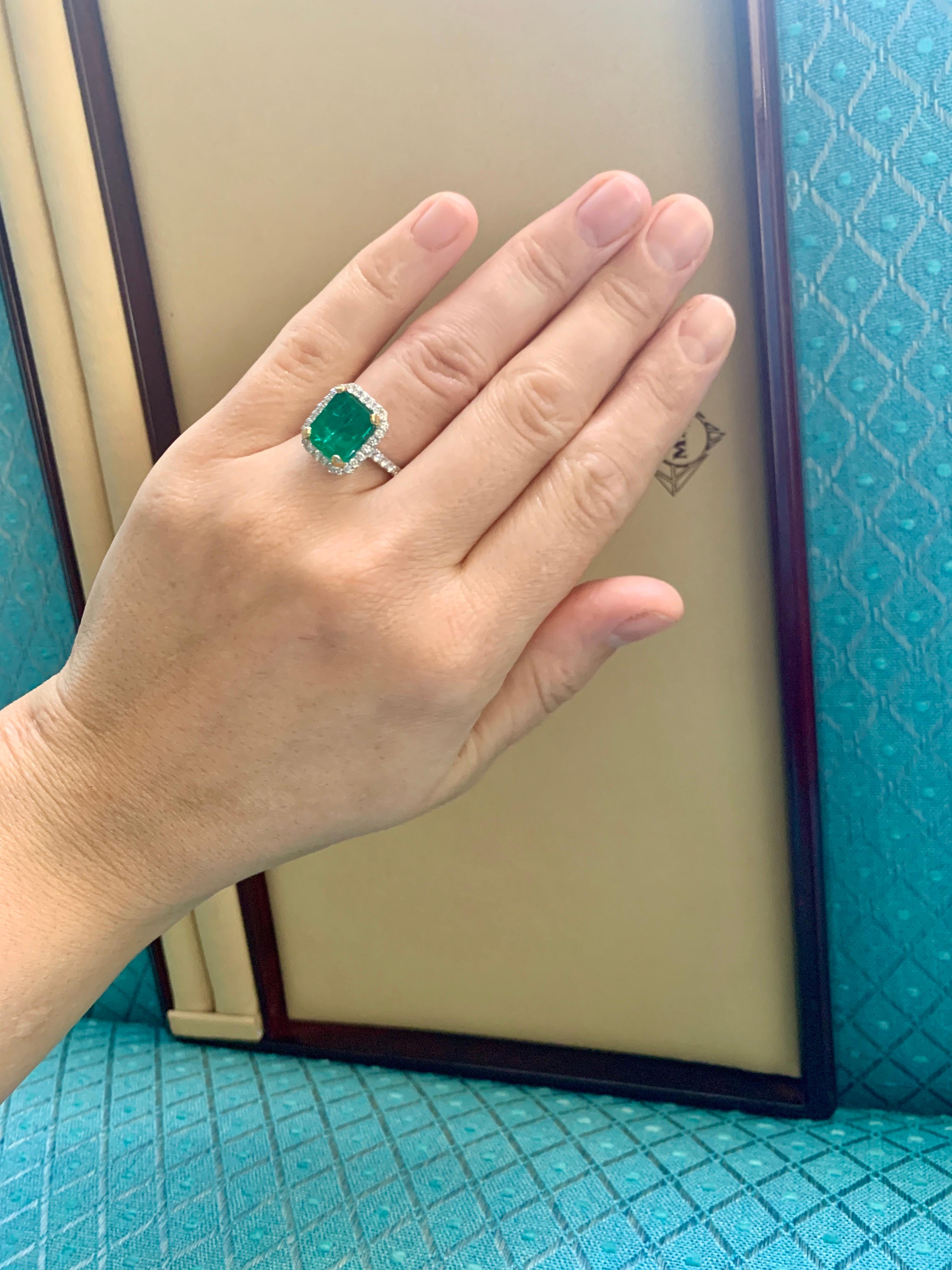 5 Carat Emerald Cut  Natural Emerald and Diamond 18 Karat Gold Ring Estate 11