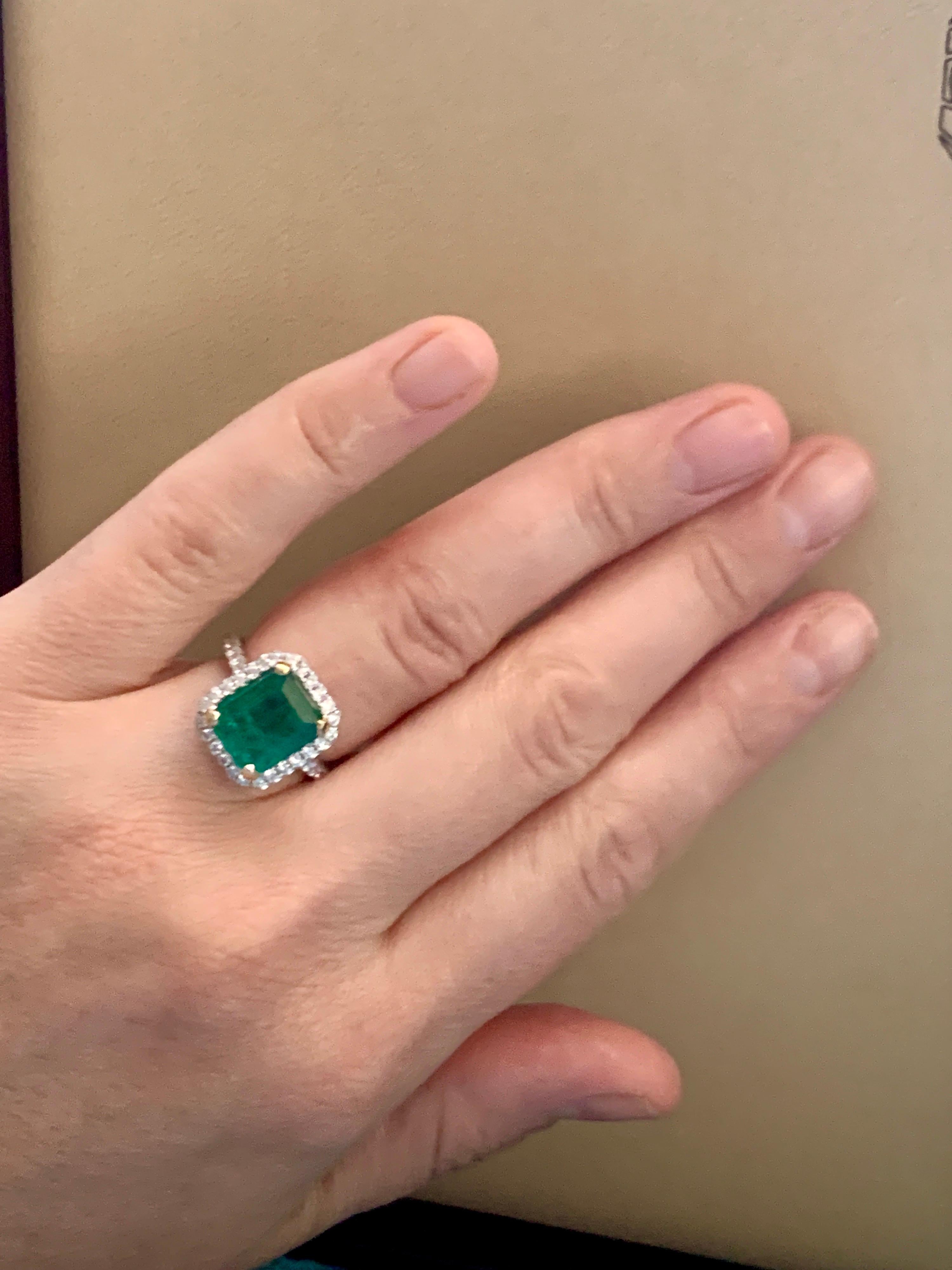 5 Carat Emerald Cut  Natural Emerald and Diamond 18 Karat Gold Ring Estate 12