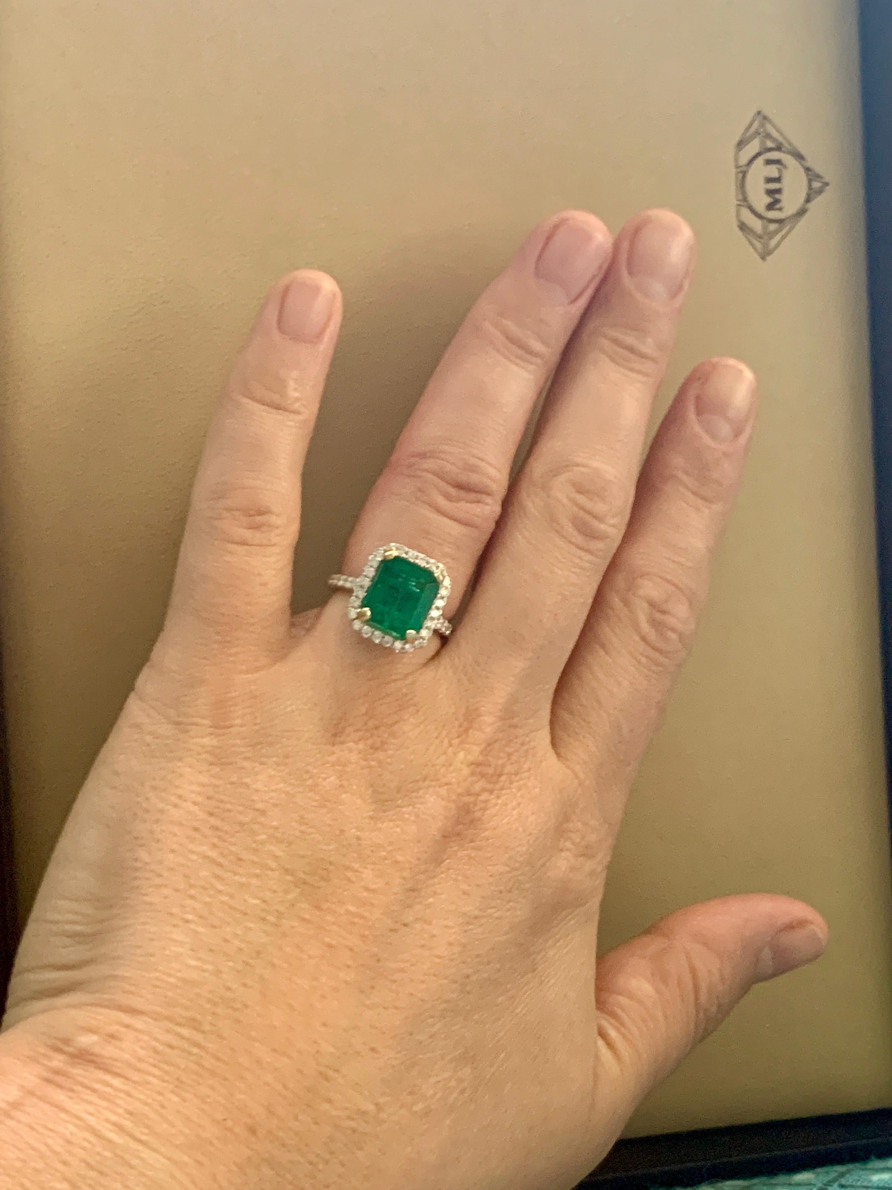 5 Carat Emerald Cut  Natural Emerald and Diamond 18 Karat Gold Ring Estate 13