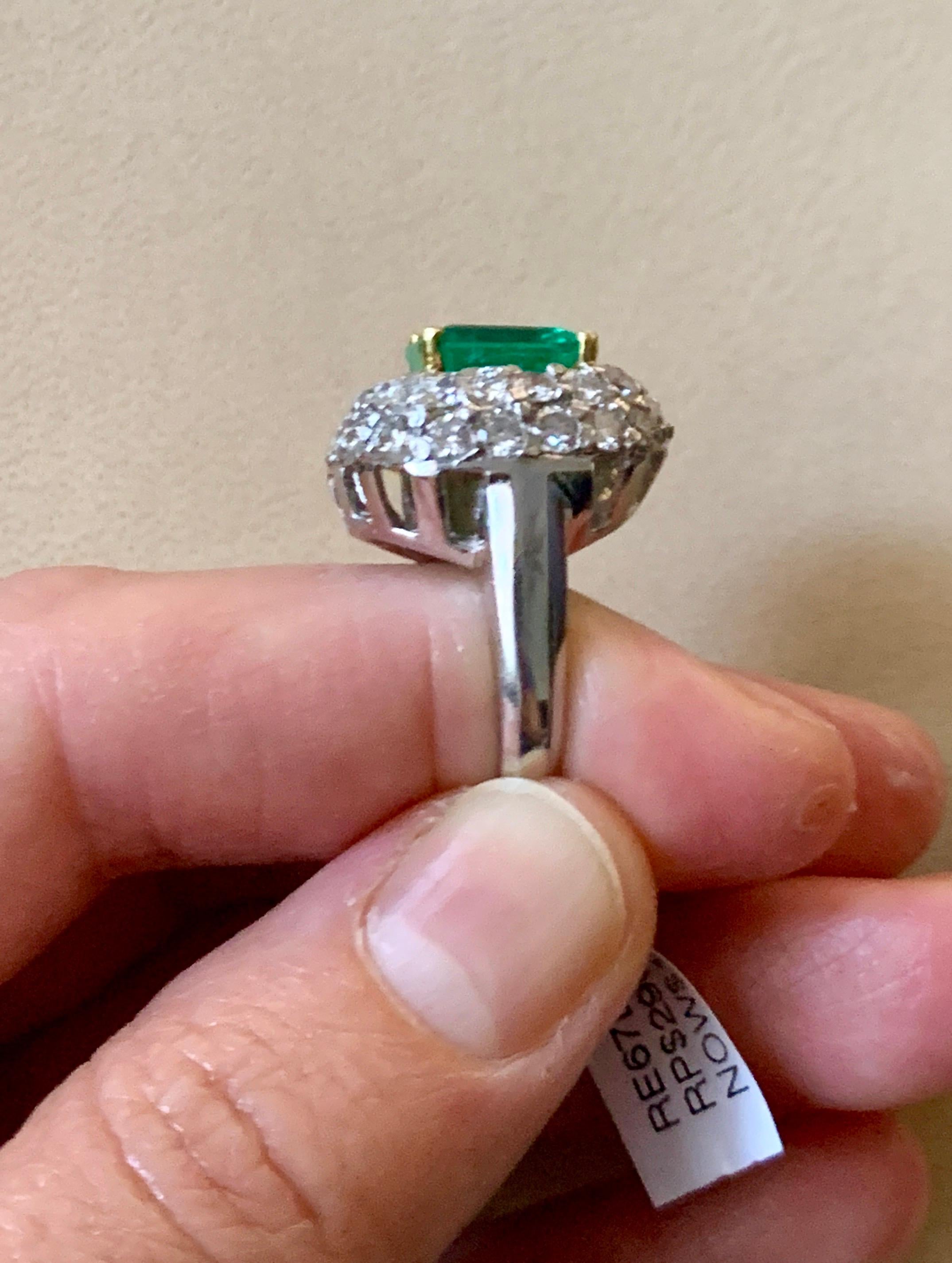 6 Carat Emerald Cut Colombian Emerald and 4 Carat Diamond Ring Platinum Two-Tone 7