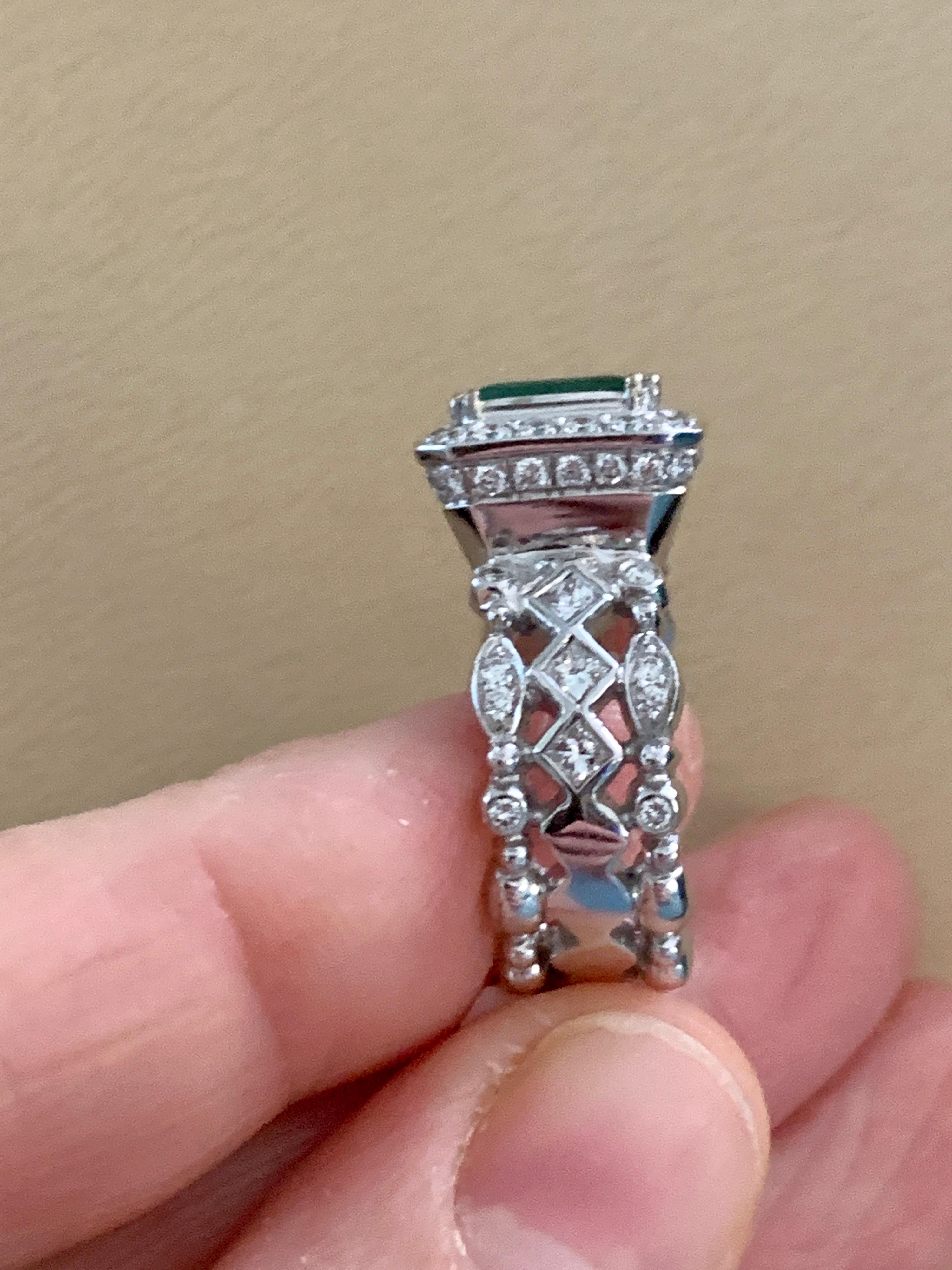 2.0 Carat Emerald Cut Colombian Emerald and Diamond Designer Doris Panos's Ring For Sale 3