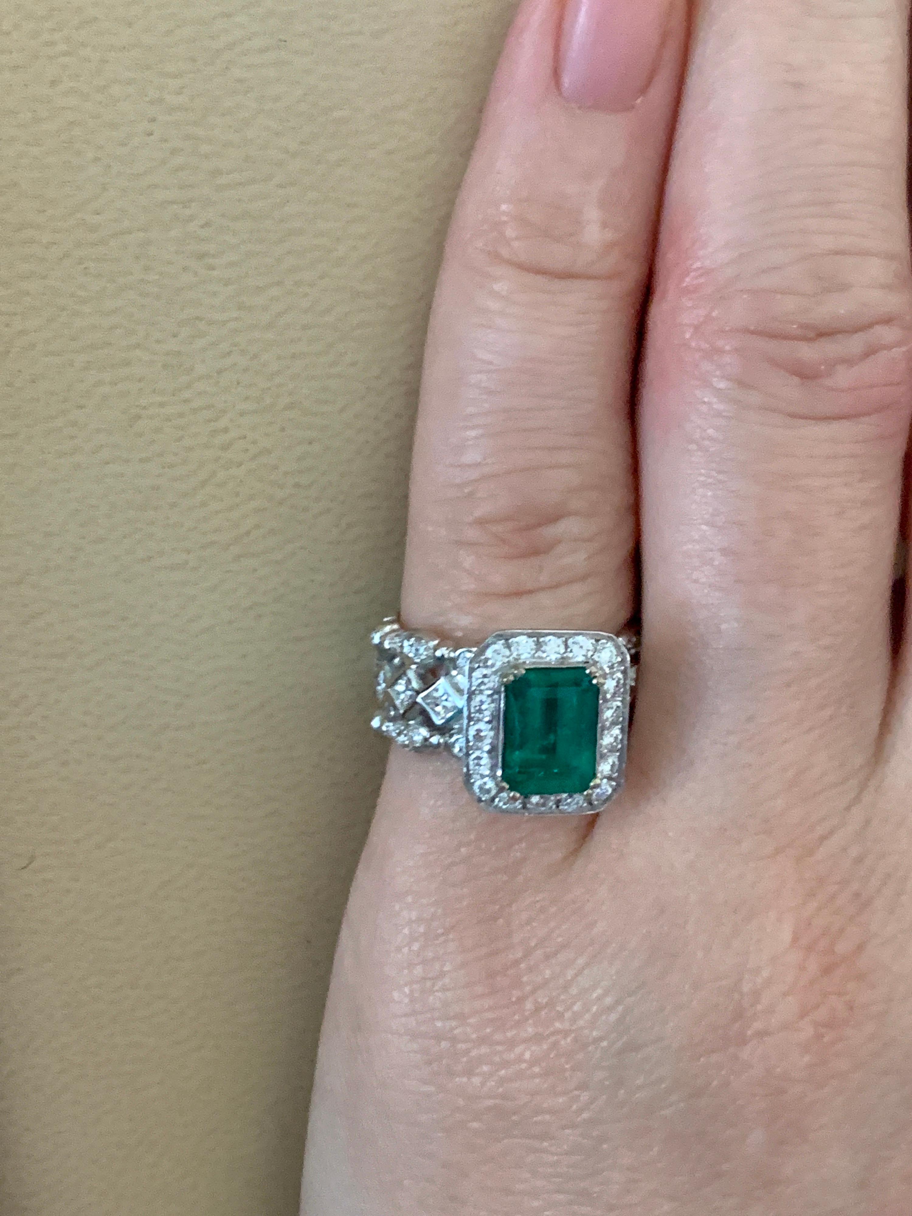 2.0 Carat Emerald Cut Colombian Emerald and Diamond Designer Doris Panos's Ring For Sale 5
