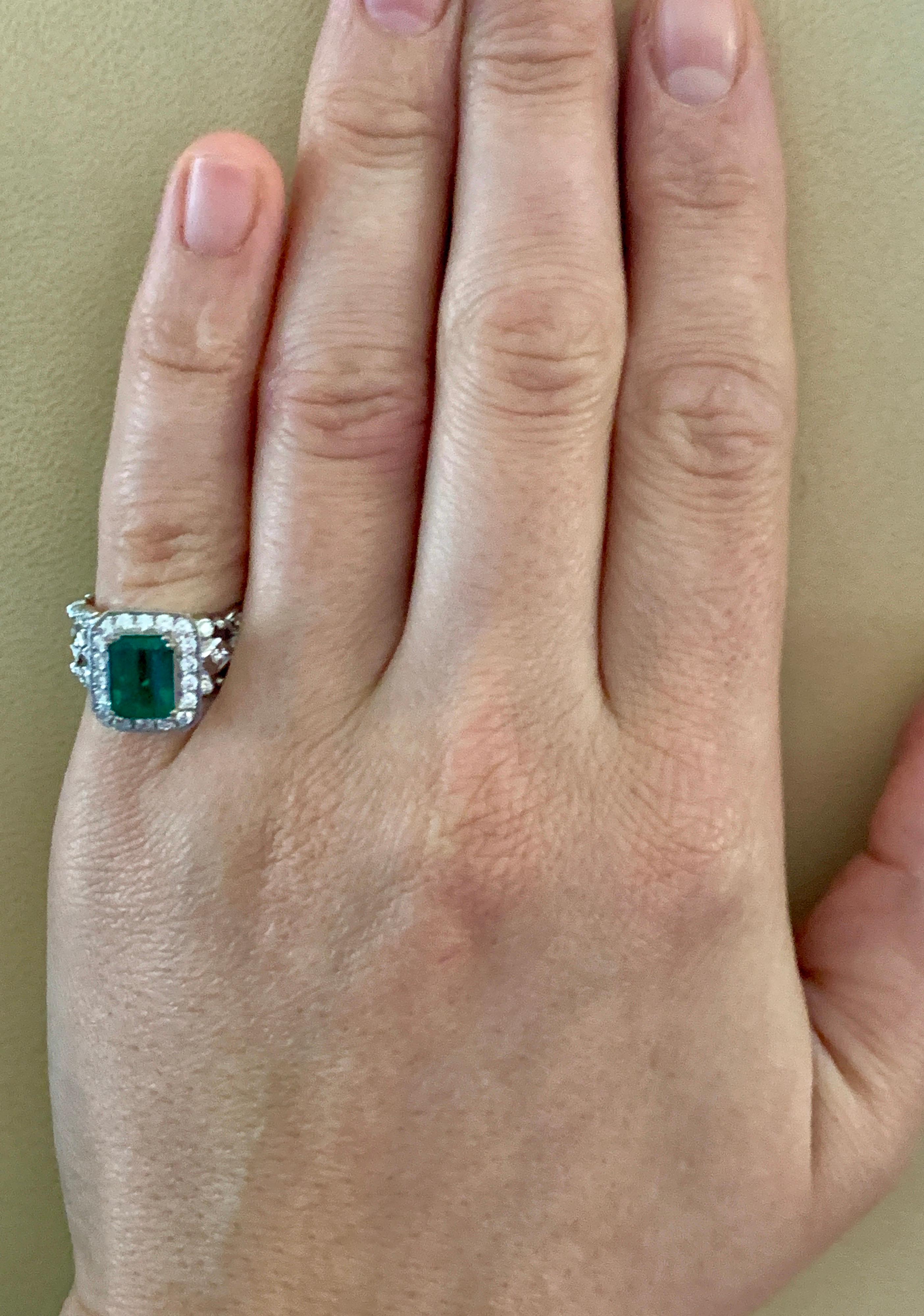 2.0 Carat Emerald Cut Colombian Emerald and Diamond Designer Doris Panos's Ring For Sale 6