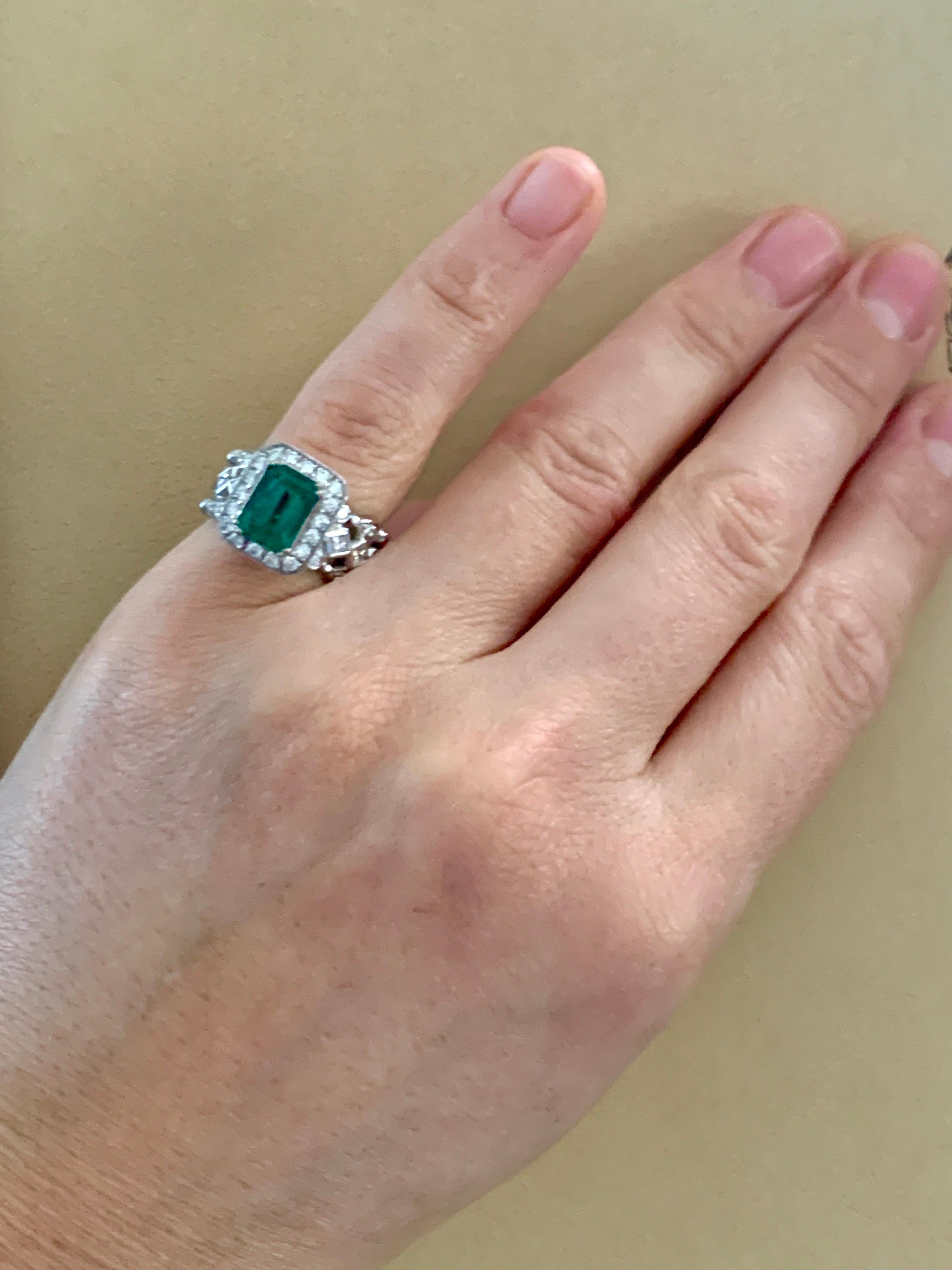 2.0 Carat Emerald Cut Colombian Emerald and Diamond Designer Doris Panos's Ring For Sale 7