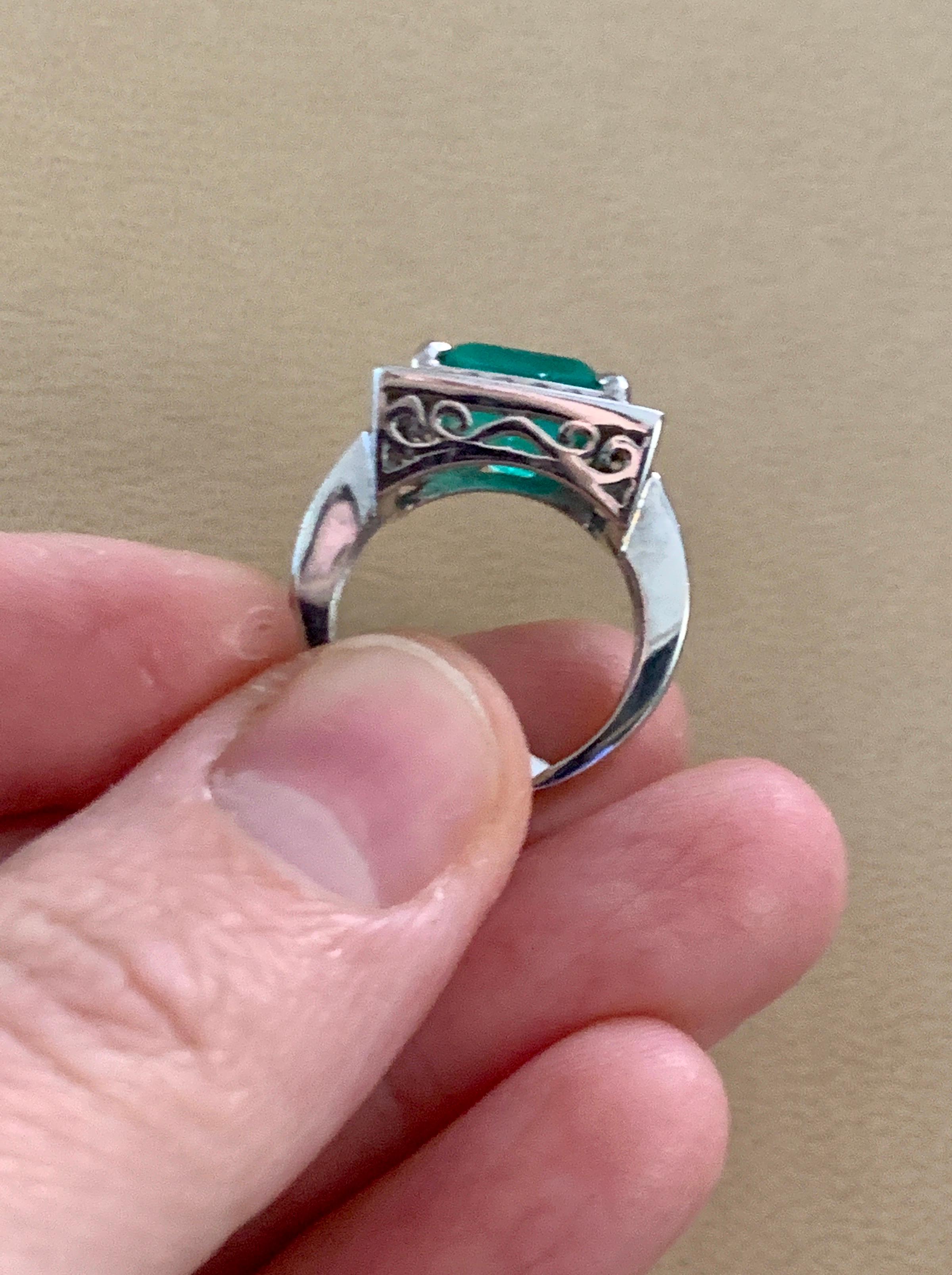 4 Carat Emerald Cut Colombian Emerald and Diamond Ring 14 Karat Gold Estate For Sale 1
