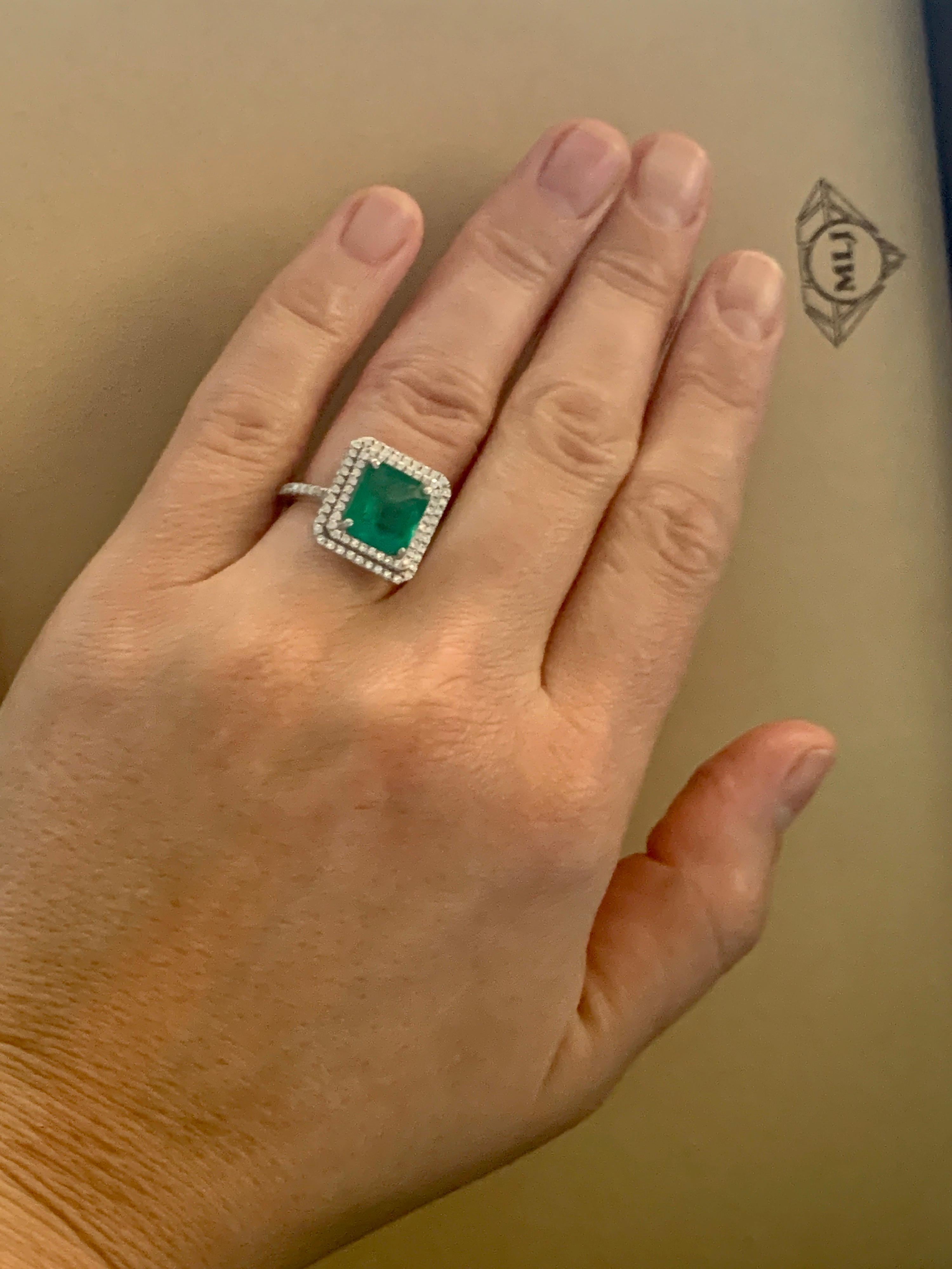 4 Carat Emerald Cut Colombian Emerald and Diamond Platinum Ring Estate For Sale 4