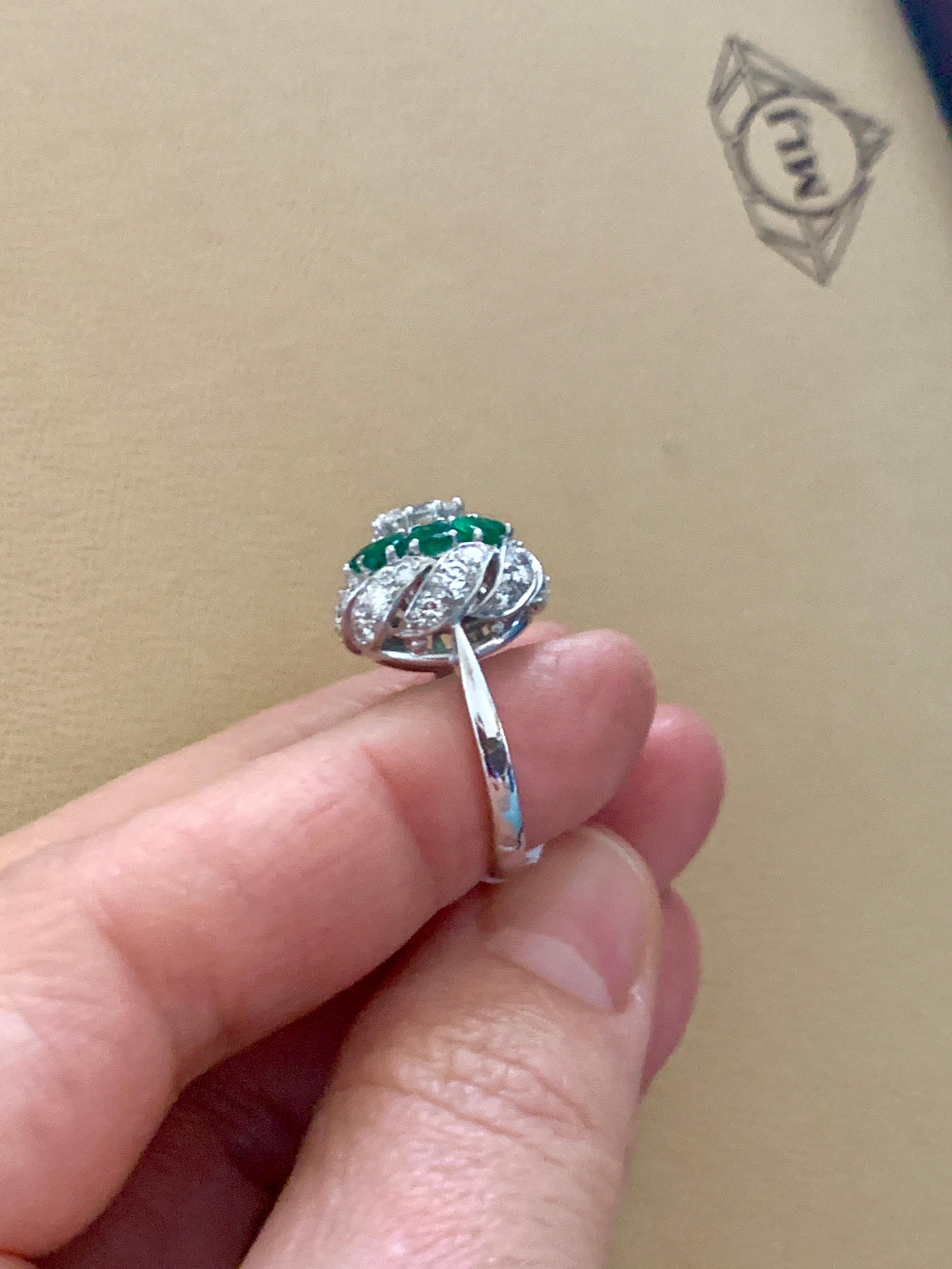 Antique Victorian Emerald and Solitaire Diamond Ring in Platinum Estate For Sale 3