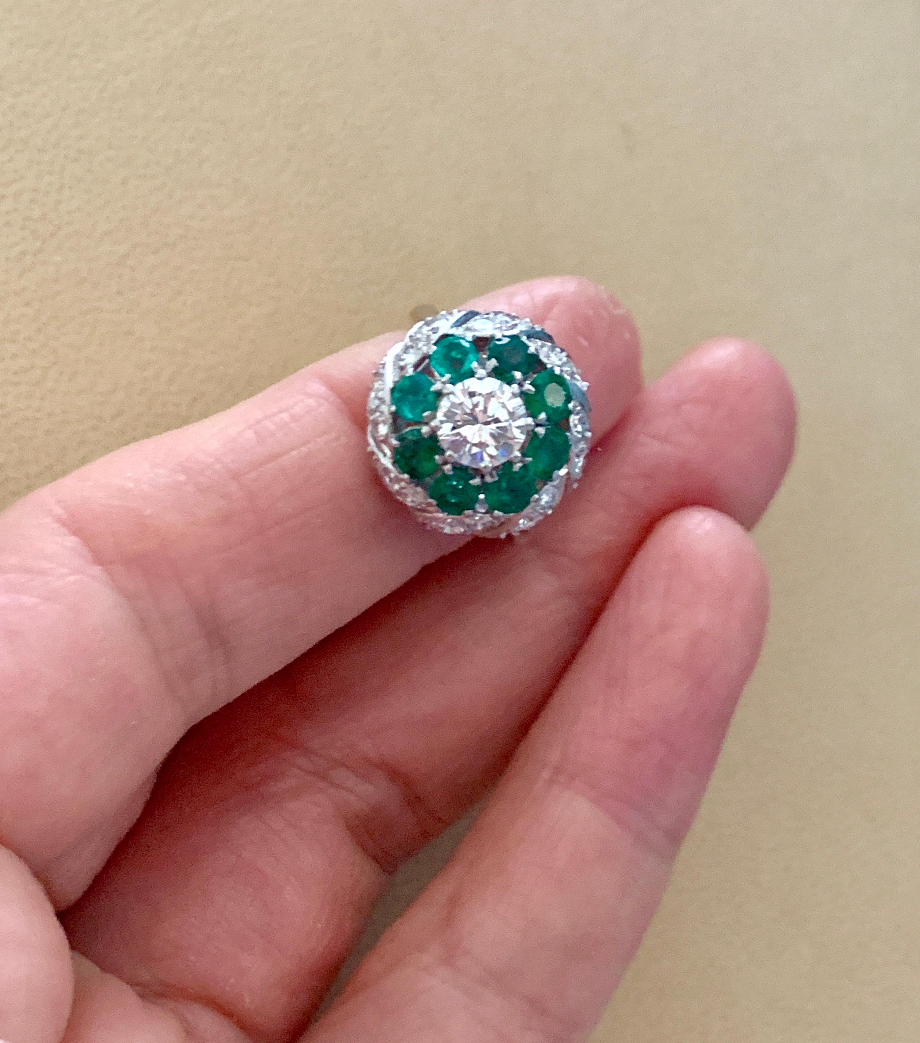 Antique Victorian Emerald and Solitaire Diamond Ring in Platinum Estate For Sale 2