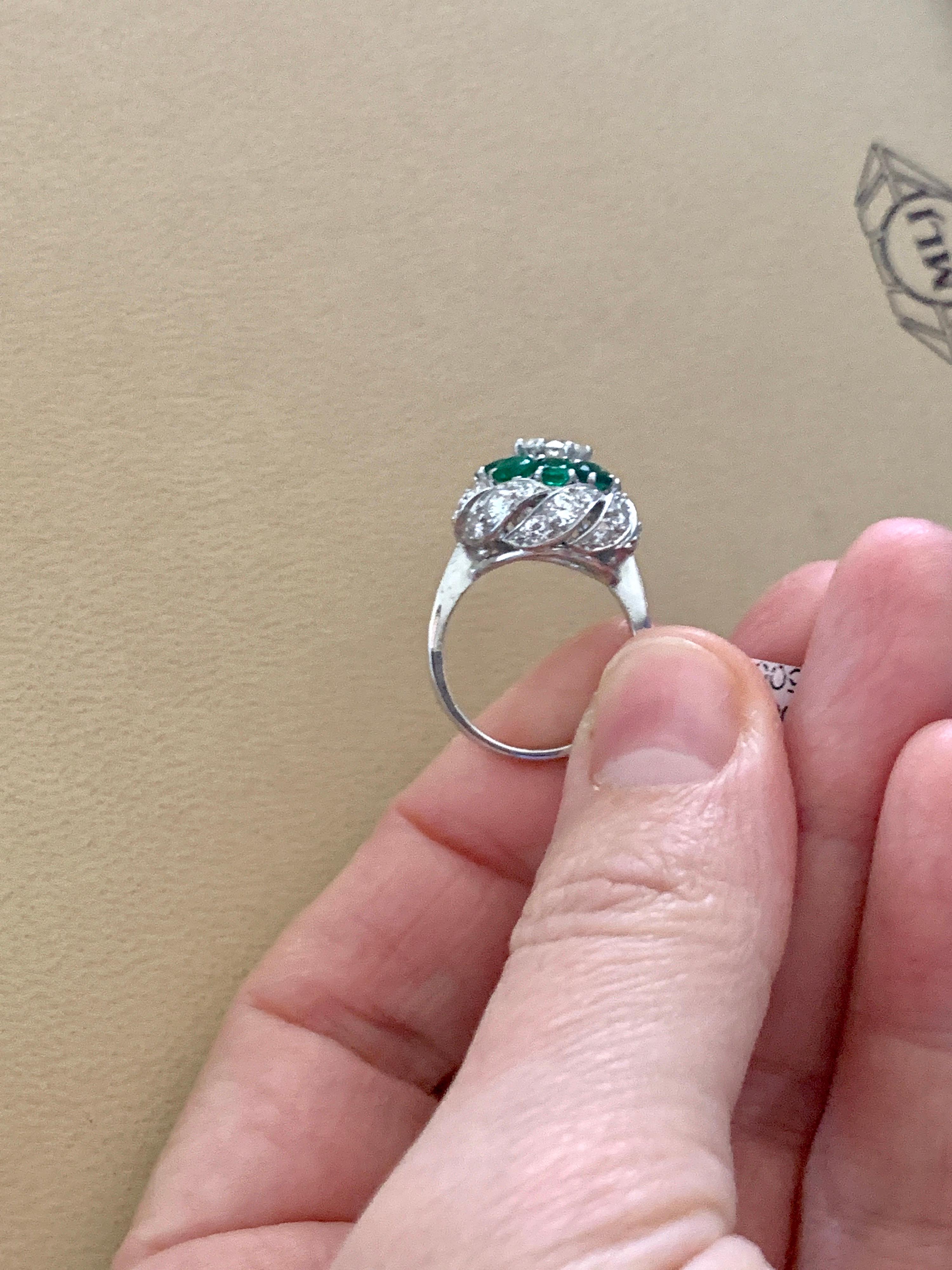 Antique Victorian Emerald and Solitaire Diamond Ring in Platinum Estate For Sale 4