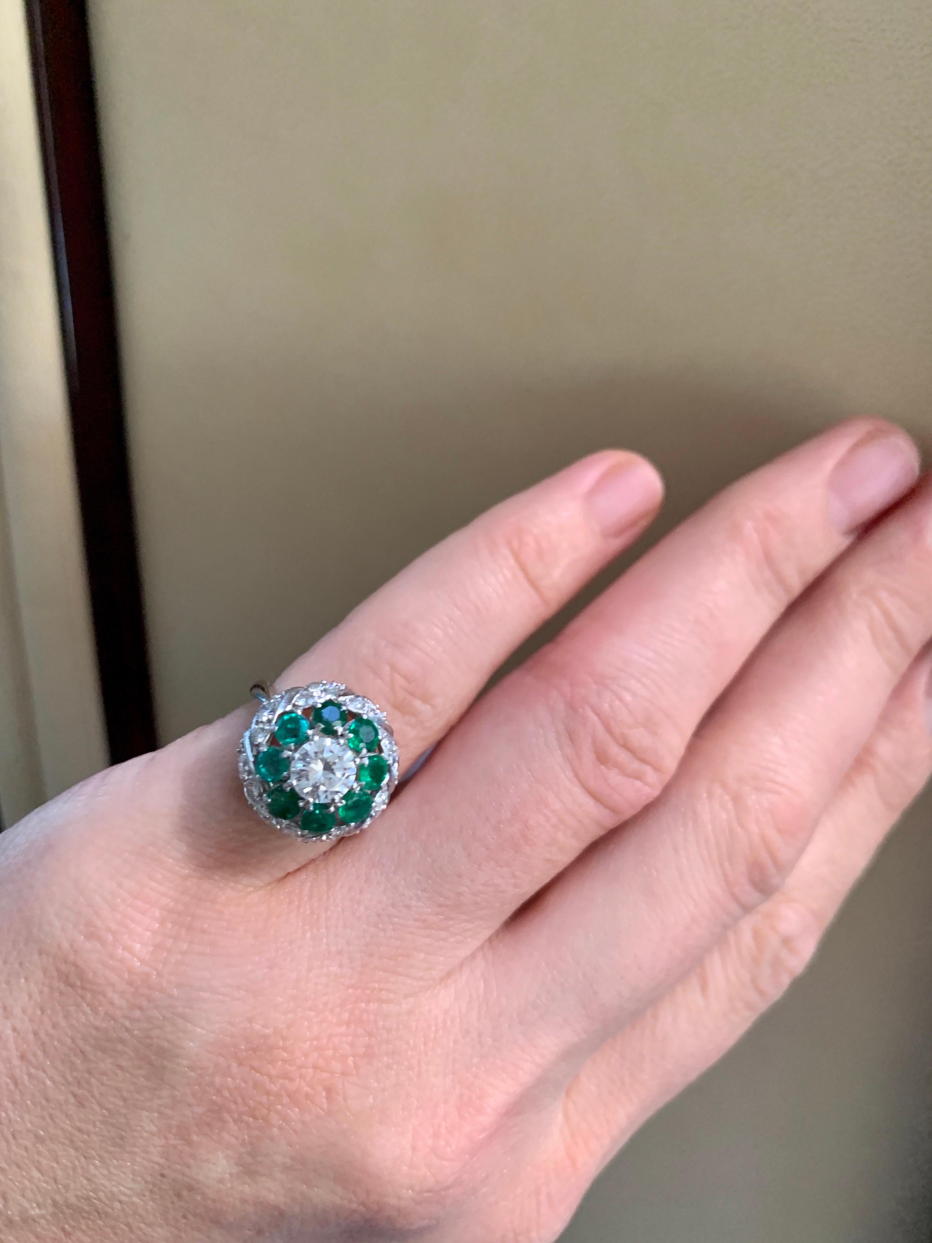 Antique Victorian Emerald and Solitaire Diamond Ring in Platinum Estate For Sale 5