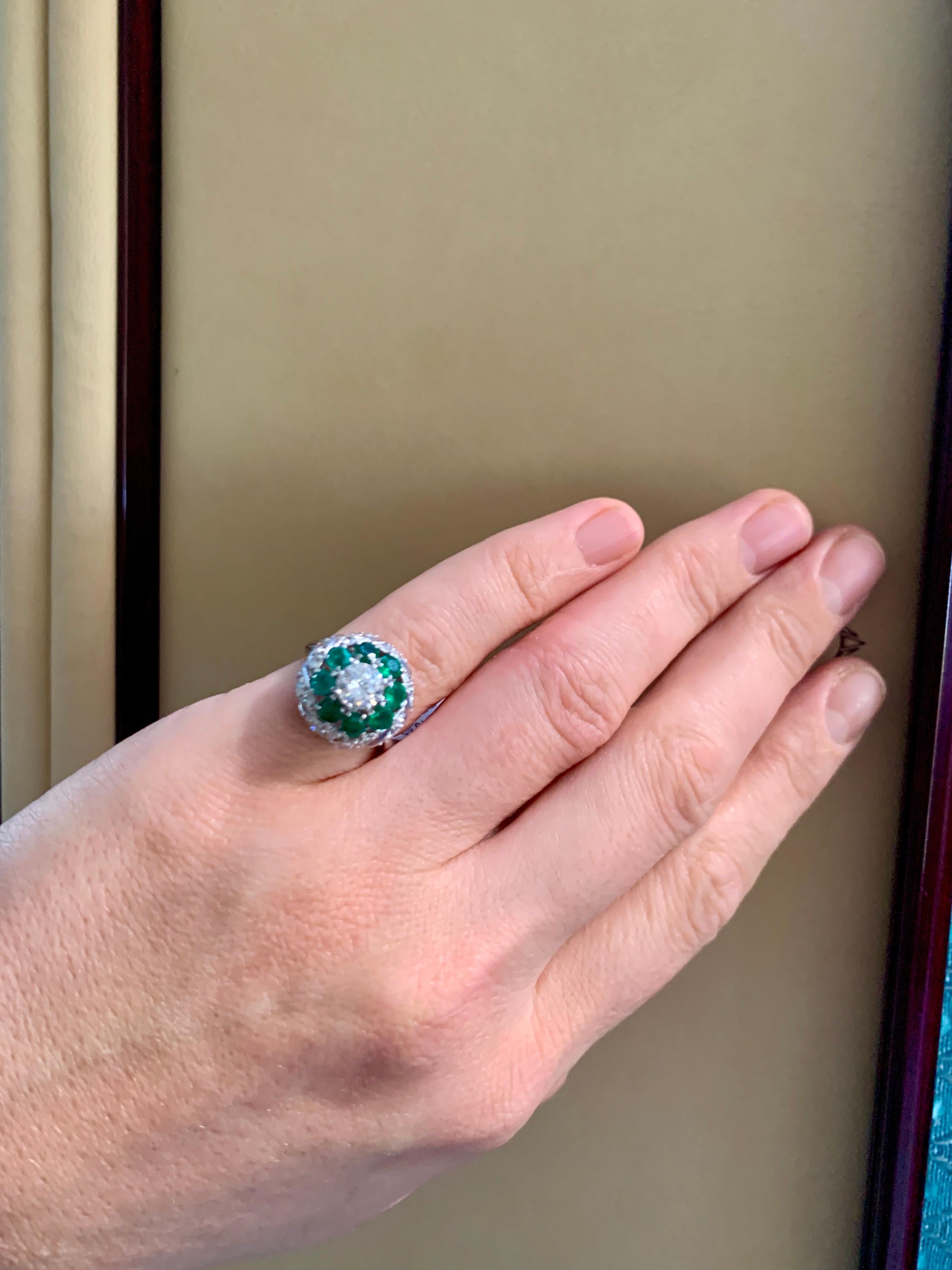 Antique Victorian Emerald and Solitaire Diamond Ring in Platinum Estate For Sale 6