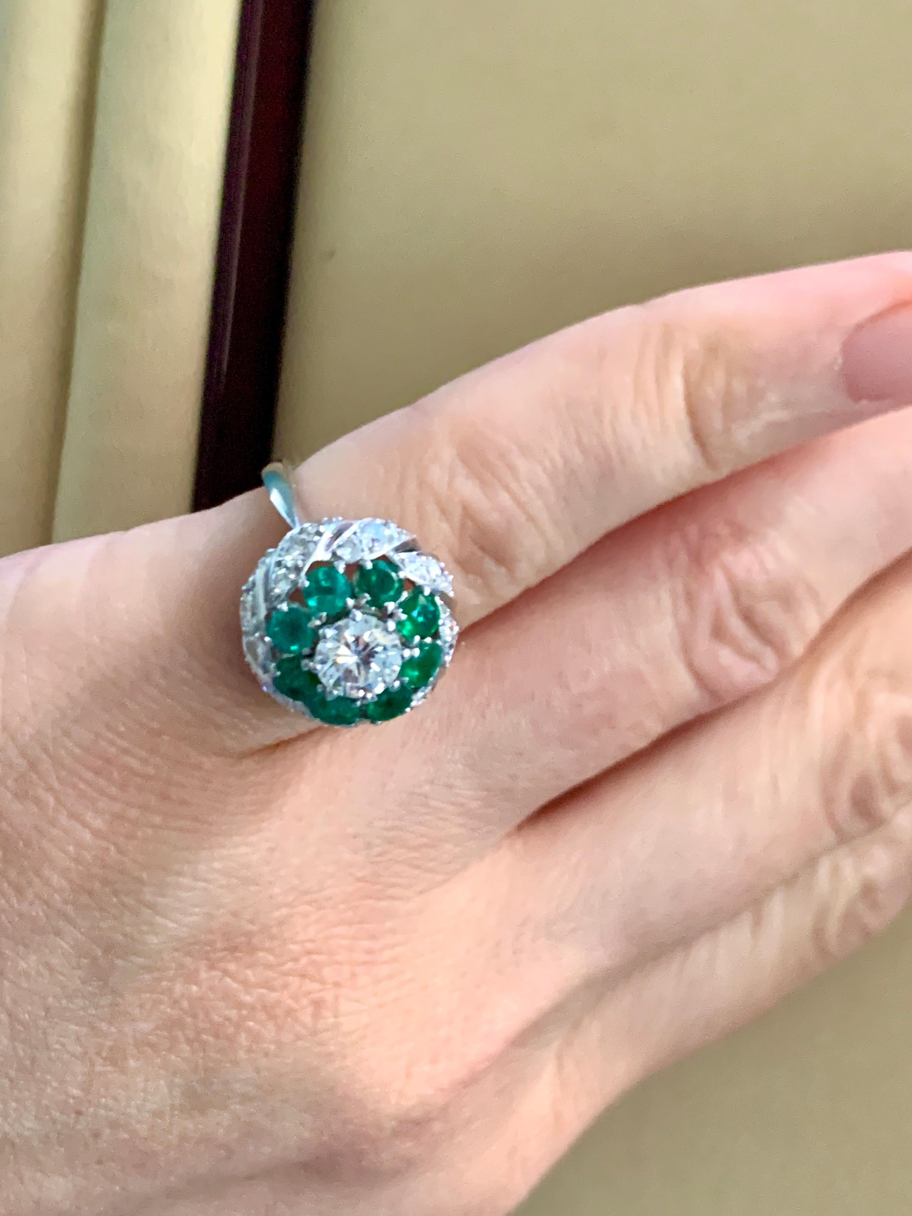 Antique Victorian Emerald and Solitaire Diamond Ring in Platinum Estate For Sale 7