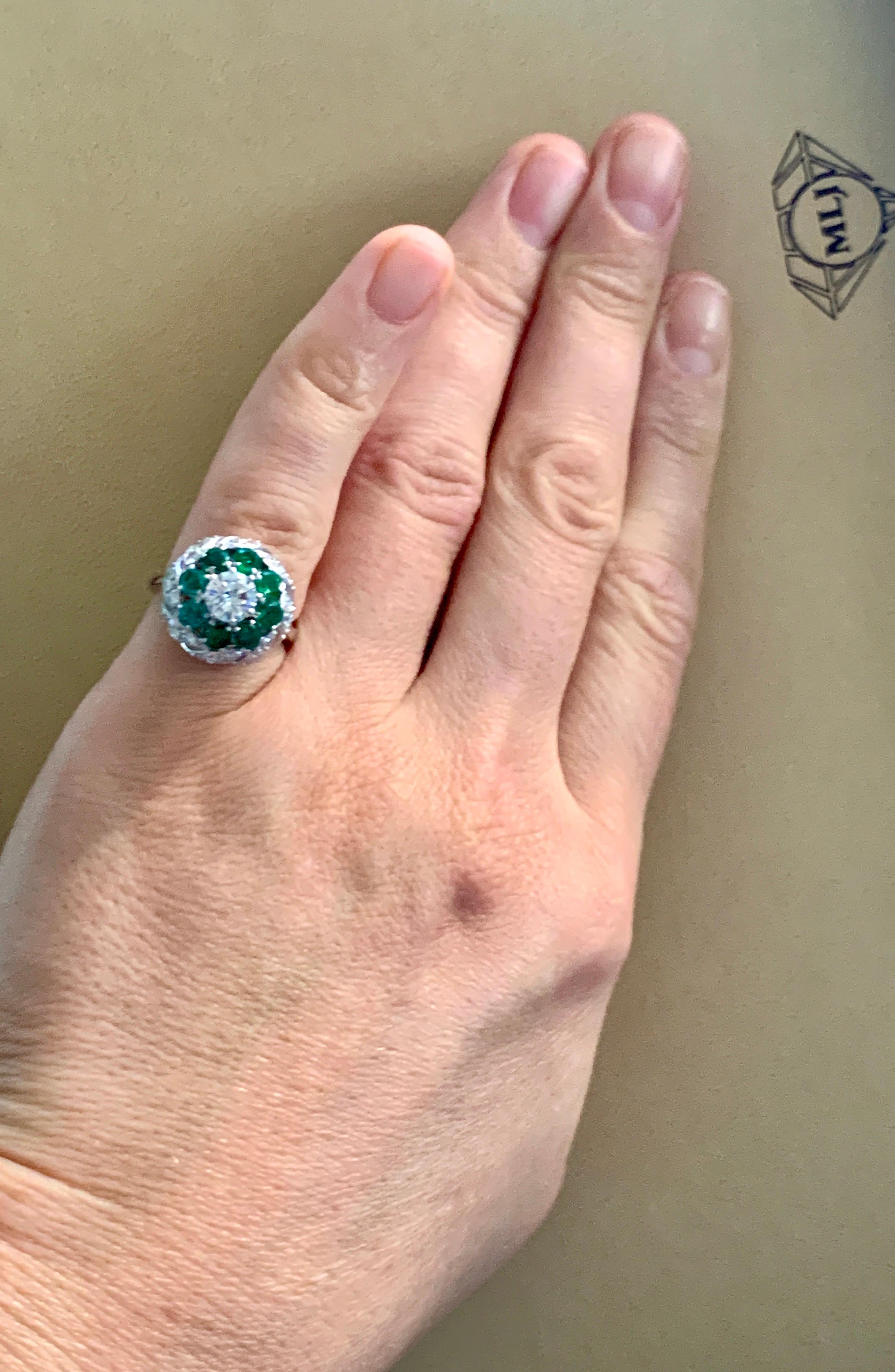 Antique Victorian Emerald and Solitaire Diamond Ring in Platinum Estate For Sale 8