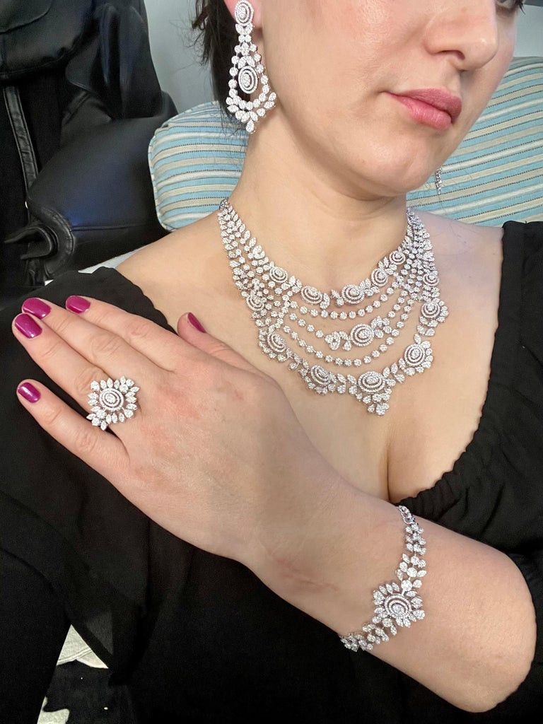 SET - Black Petal Diamond Necklace, Earring, Ring, Bracelet