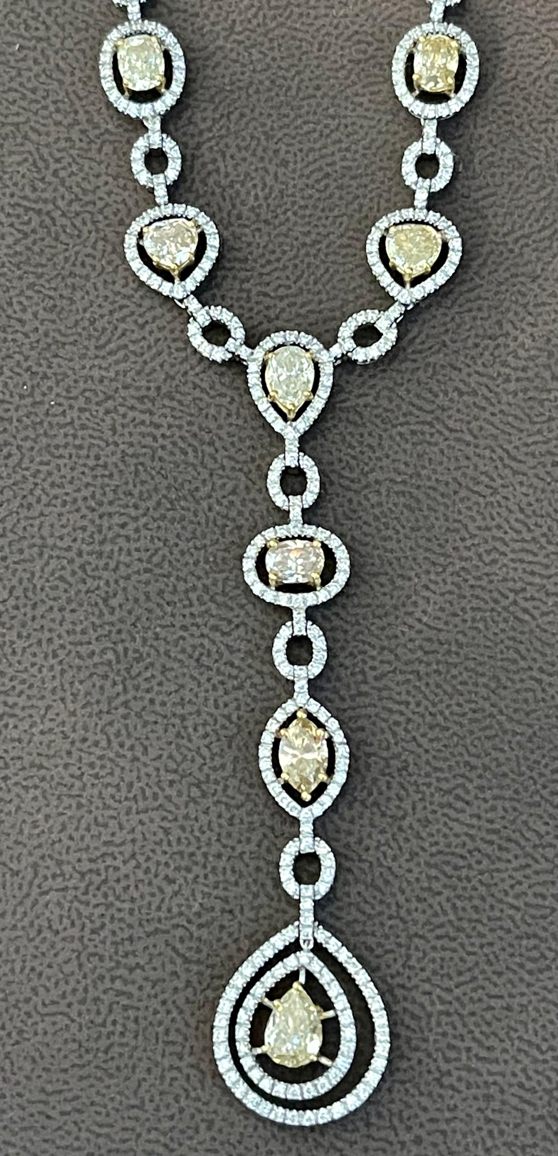 8 Yellow Solitaire Diamond and White Diamond Necklace 18 Karat White Gold For Sale 6