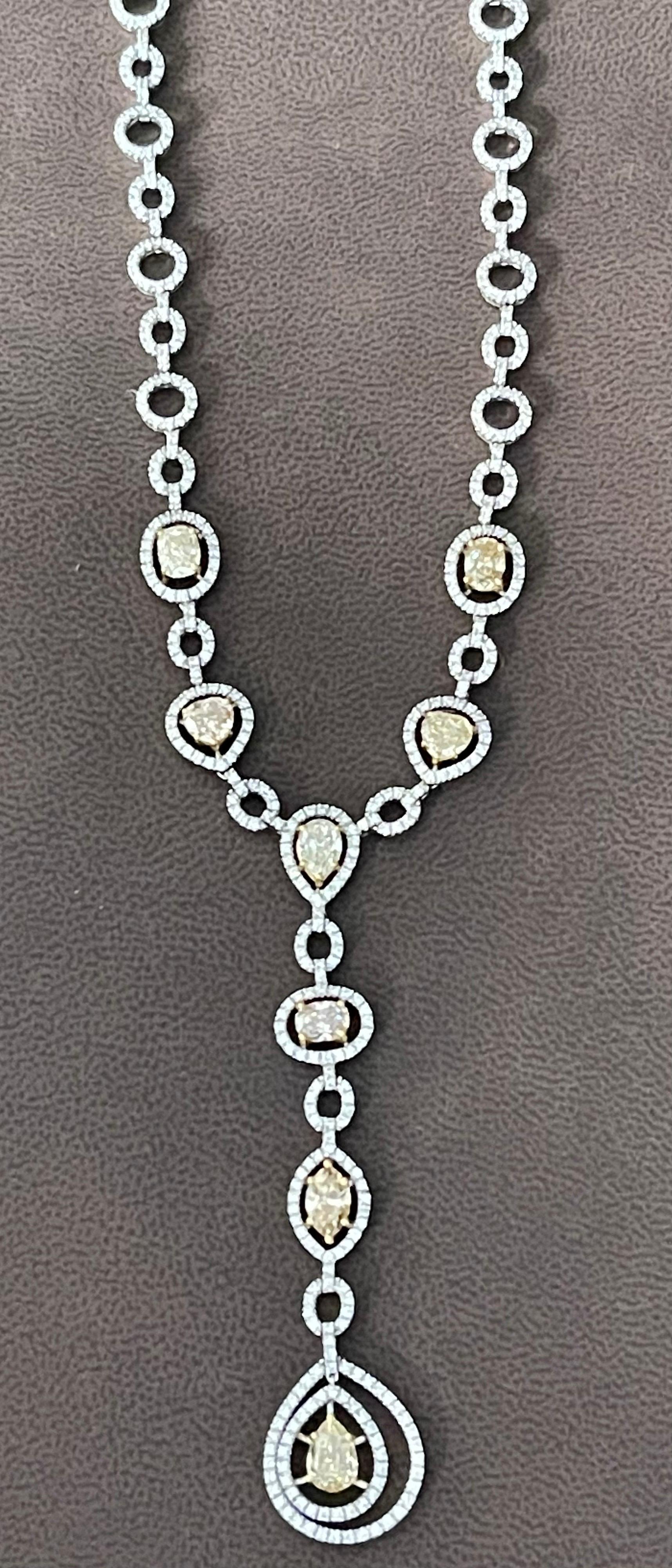 8 Yellow Solitaire Diamond and White Diamond Necklace 18 Karat White Gold For Sale 7