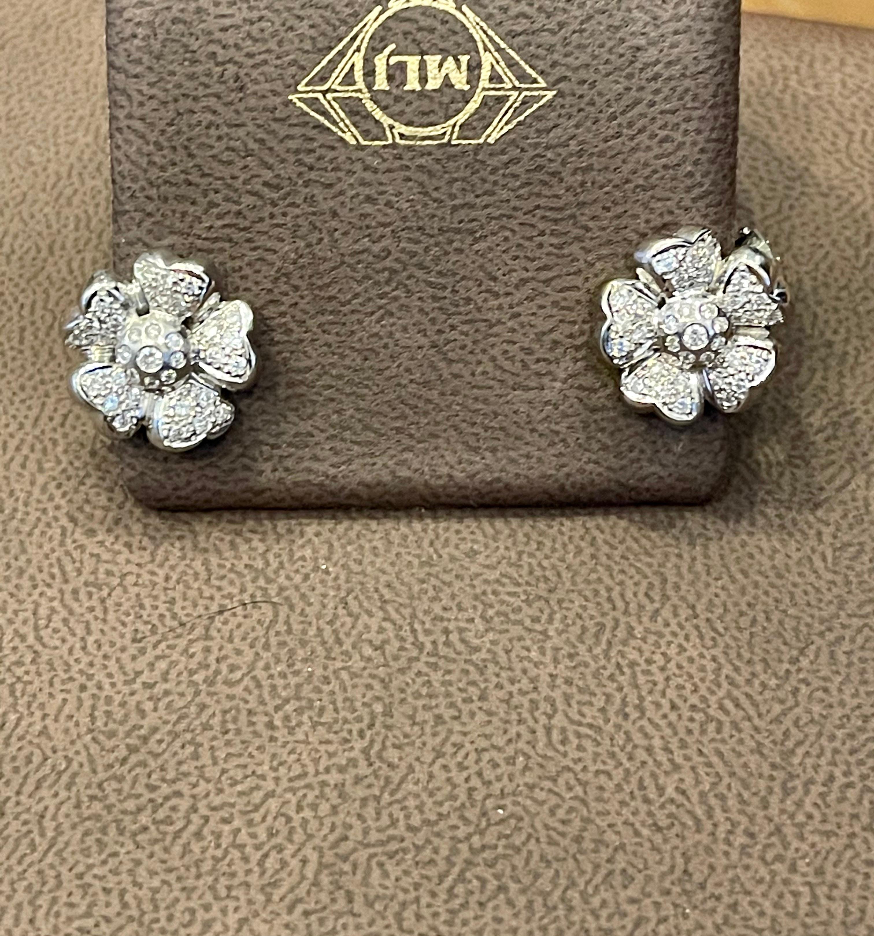 1.8 Carat  Diamond Flower/Cluster Stud Earring 18 Karat White Gold For Sale 3