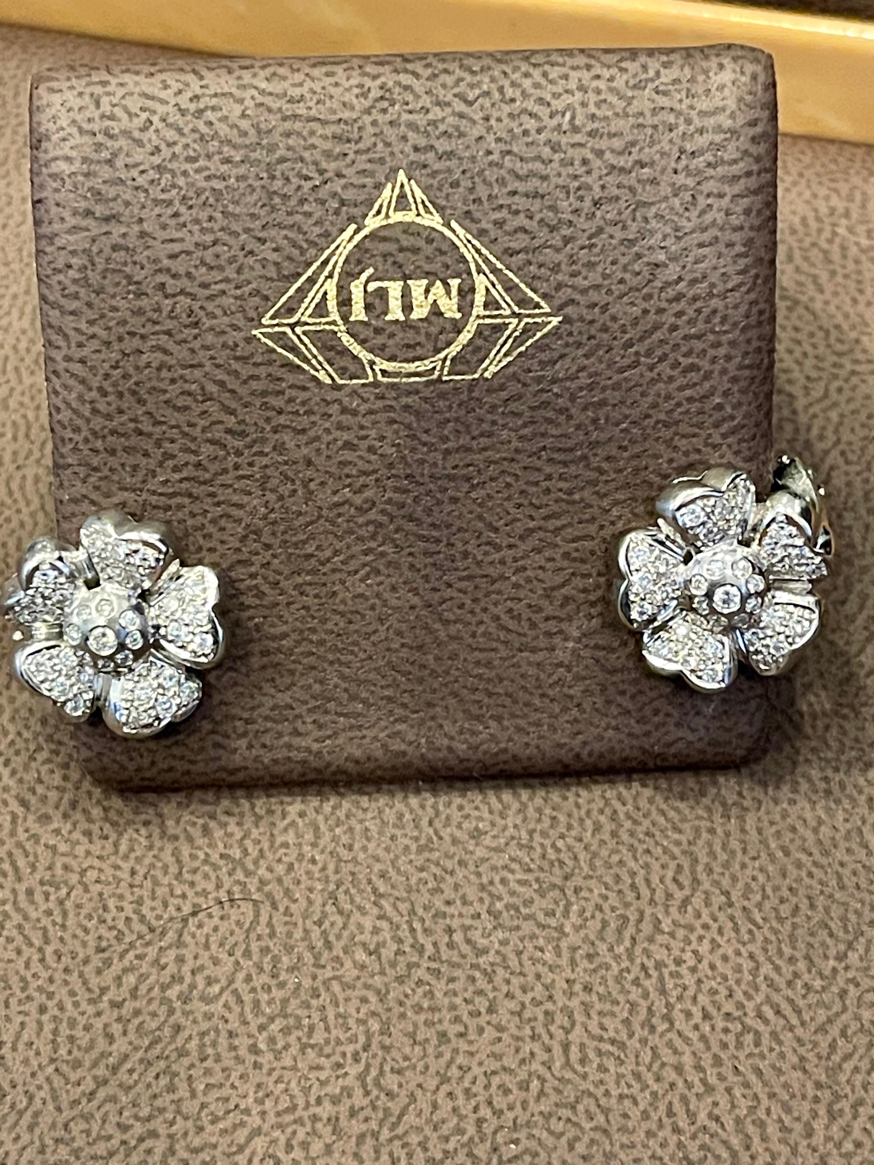 1.8 Carat  Diamond Flower/Cluster Stud Earring 18 Karat White Gold For Sale 2