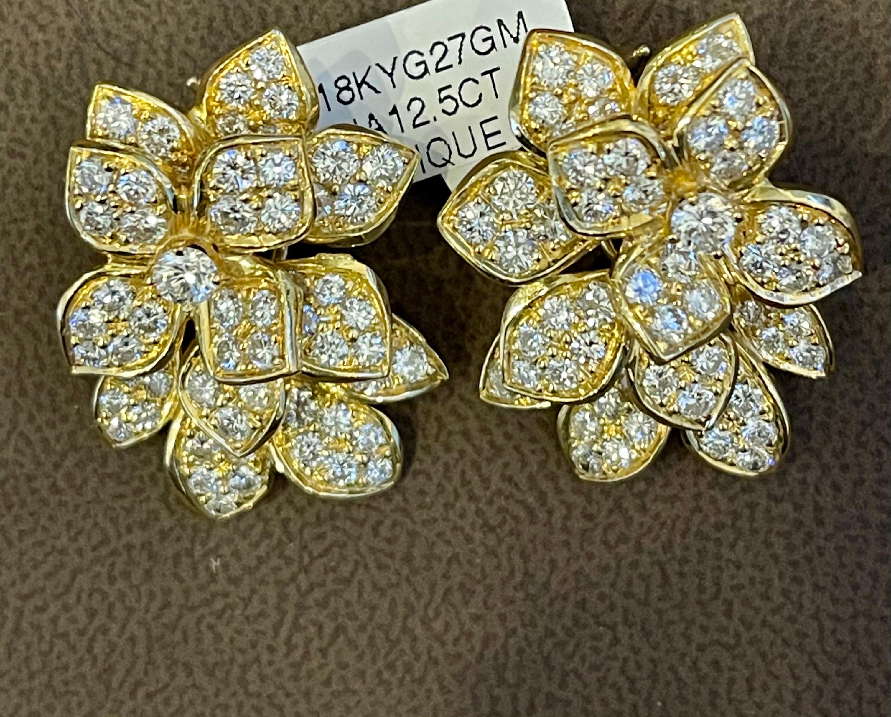 12.5 Carat Diamond VS Quality Clip Earrings Women in 18 Karat Gold 27 Grams For Sale 6