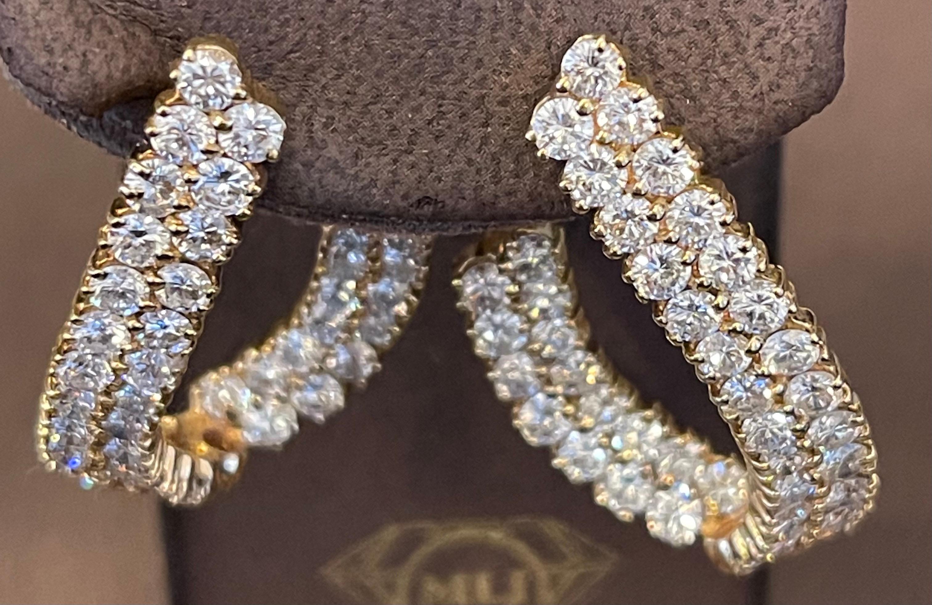 10 Carat Diamond VS Quality Hoop Earrings Women in 18 Karat Yellow Gold 18 Grams For Sale 3