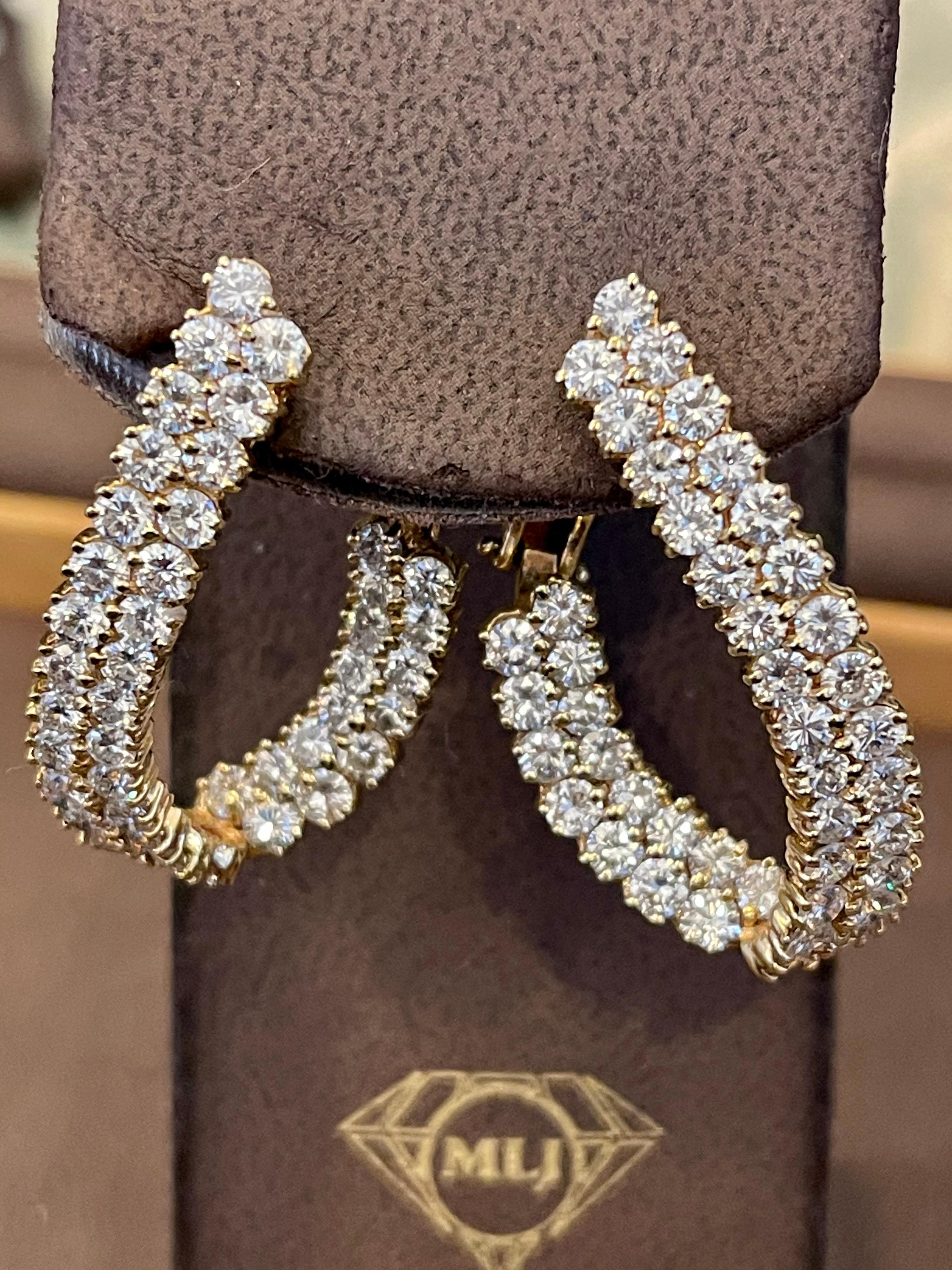 10 Carat Diamond VS Quality Hoop Earrings Women in 18 Karat Yellow Gold 18 Grams For Sale 4