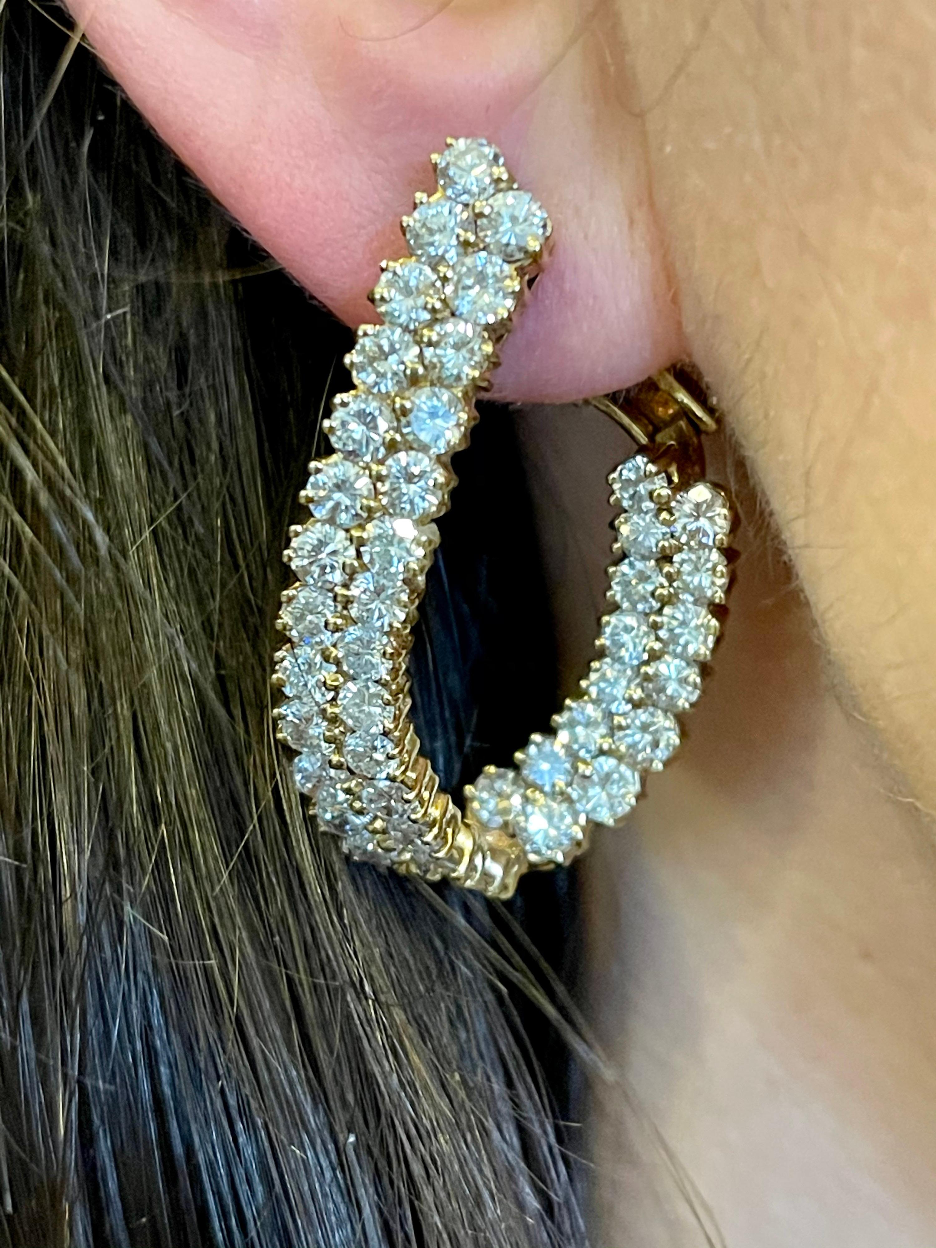 10 Carat Diamond VS Quality Hoop Earrings Women in 18 Karat Yellow Gold 18 Grams For Sale 6