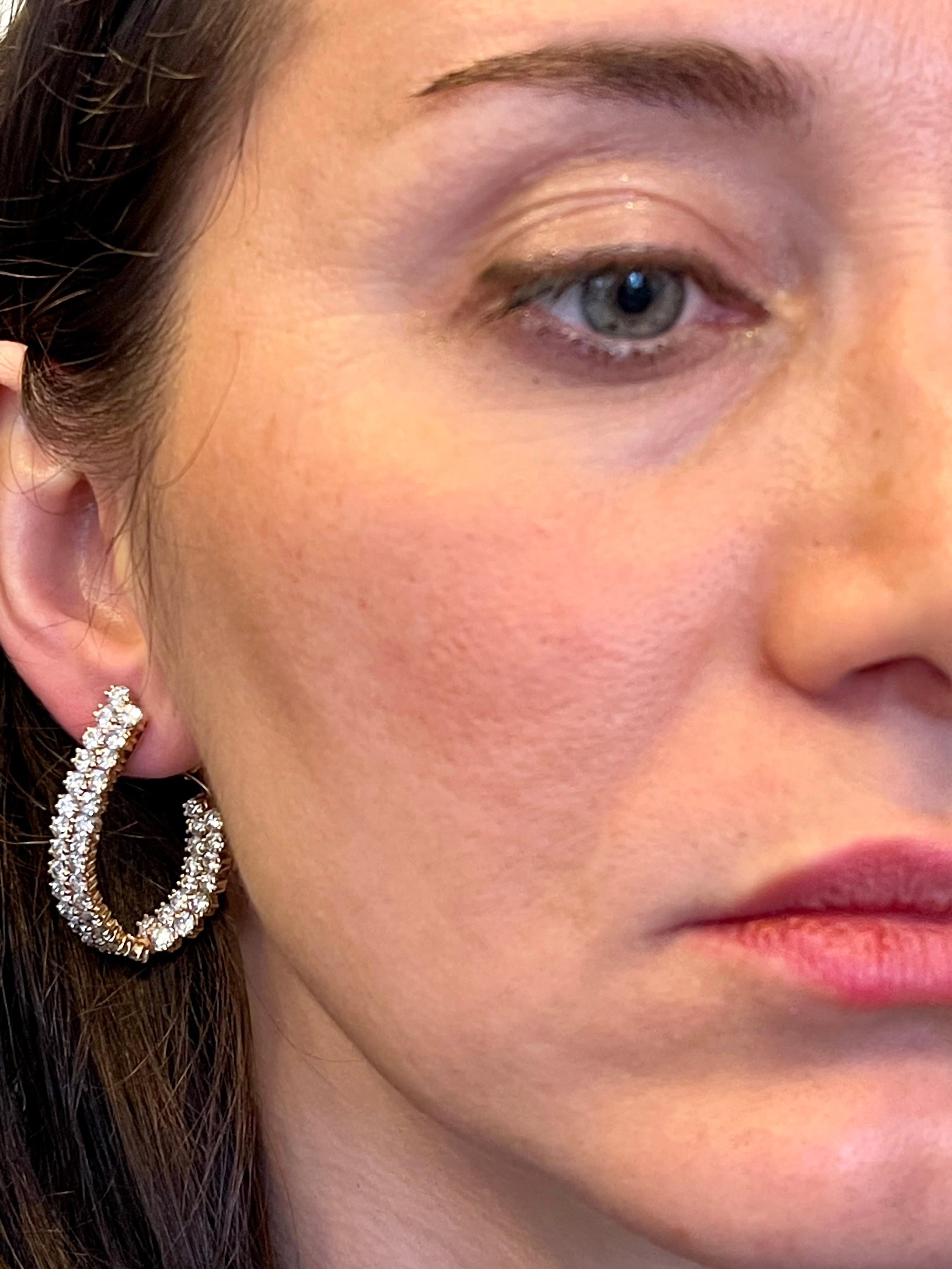 10 Carat Diamond VS Quality Hoop Earrings Women in 18 Karat Yellow Gold 18 Grams For Sale 8