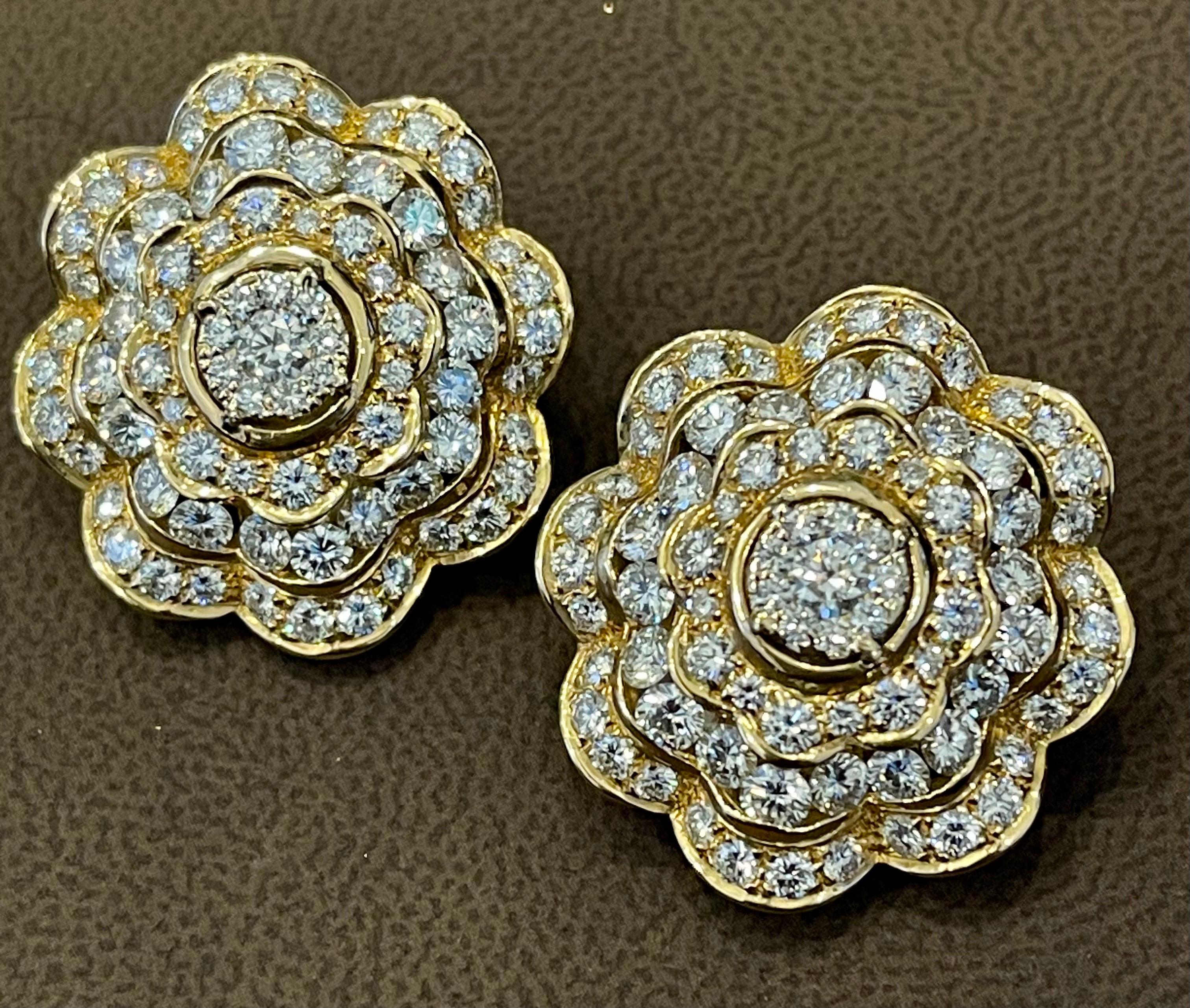 11.5 Carat Diamonds VS/E Flower Cocktail Earring 18 Karat Yellow Gold Estate 10