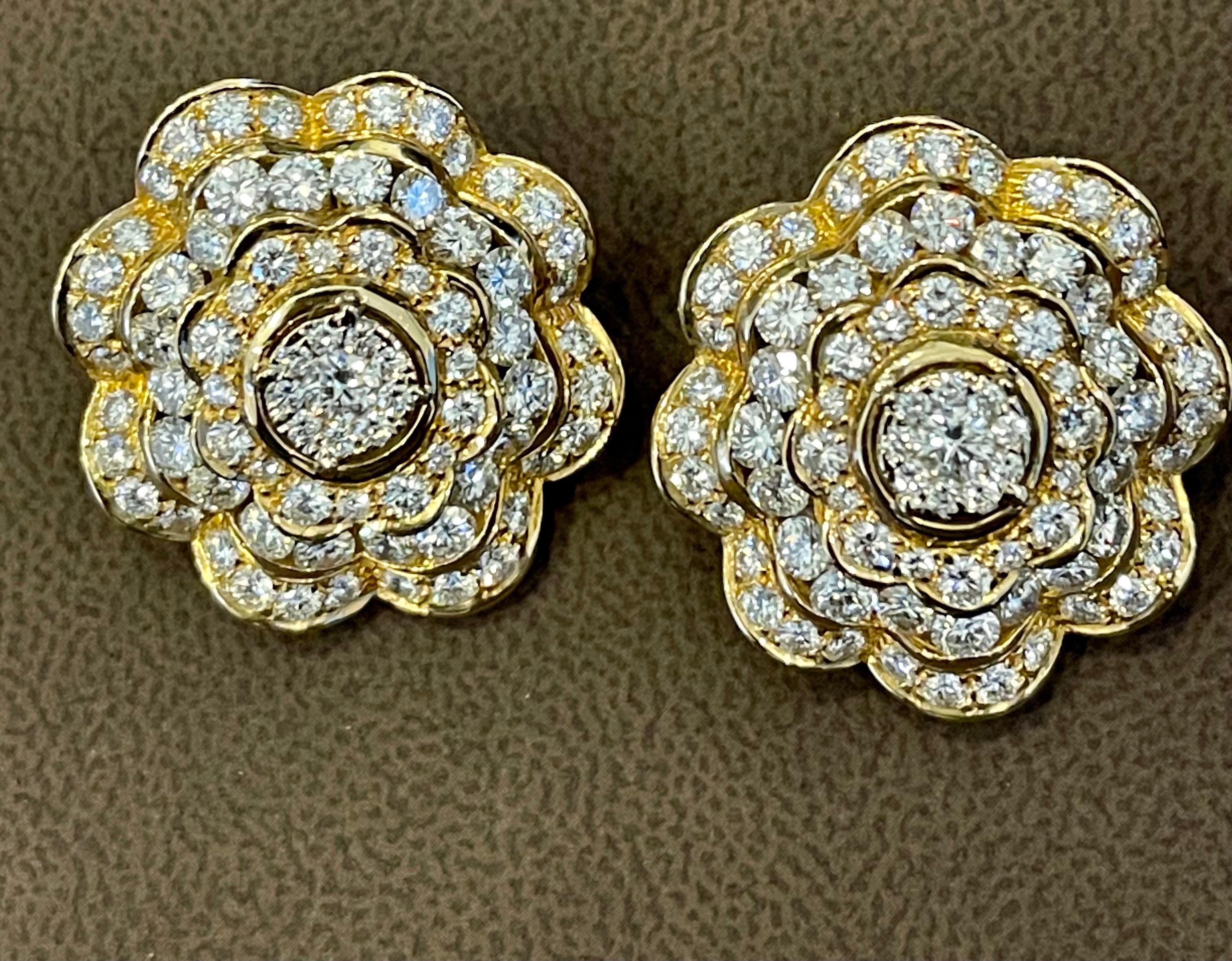 11.5 Carat Diamonds VS/E Flower Cocktail Earring 18 Karat Yellow Gold Estate 13