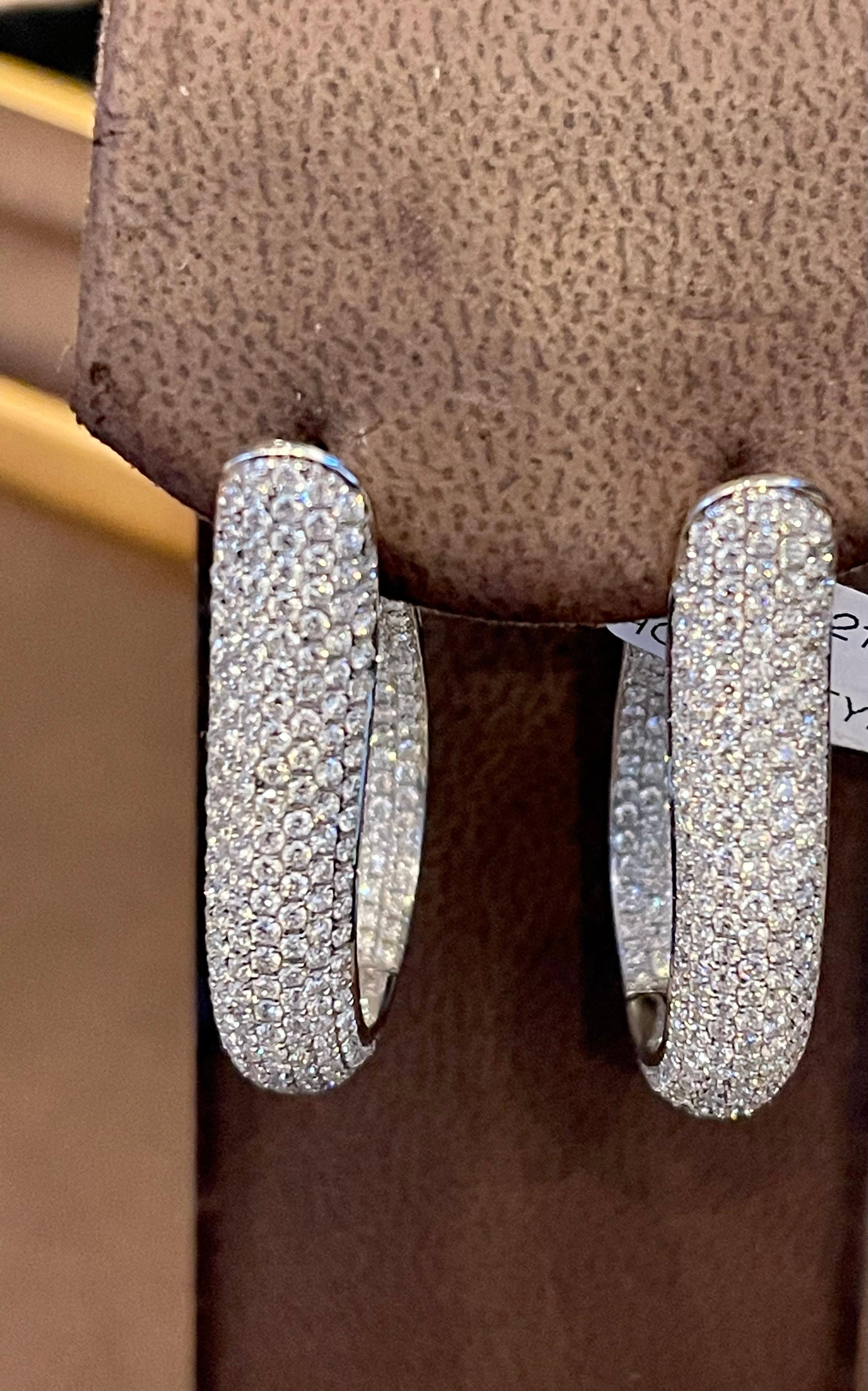 Women's 8 Carat Micropave Diamond Hoop Gala Cocktail Earrings in 18 Karat White Gold For Sale