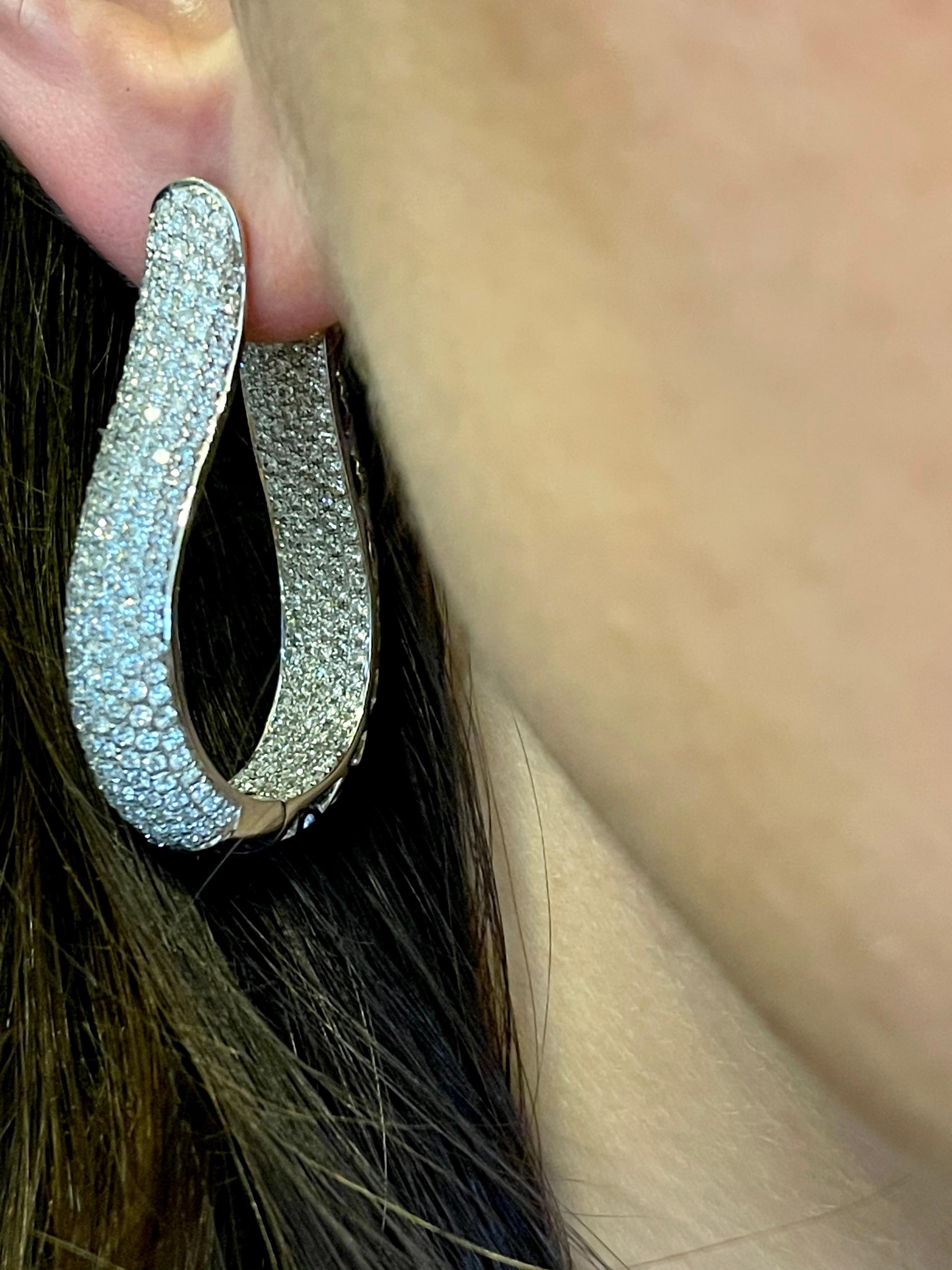 8 Carat Micropave Diamond Hoop Gala Cocktail Earrings in 18 Karat White Gold For Sale 2