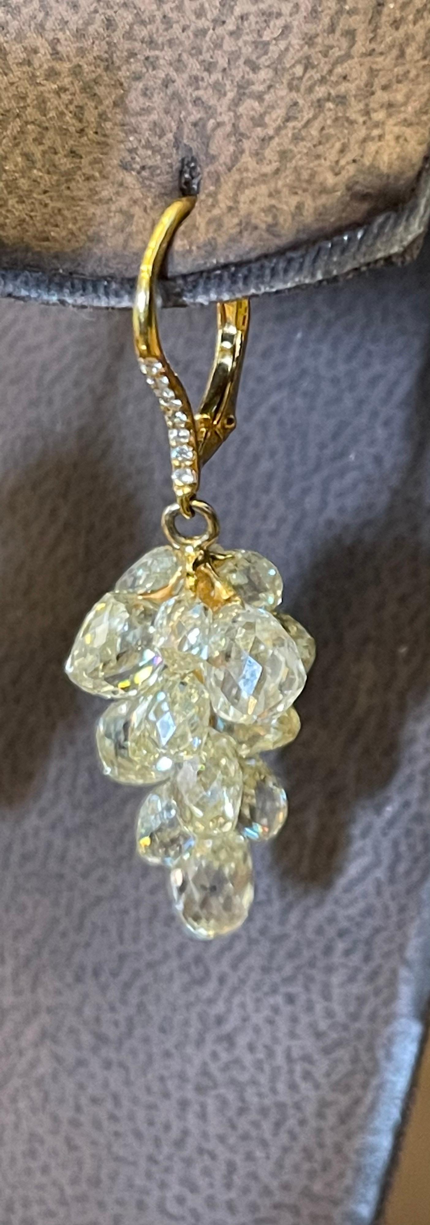 27 Carat Diamond Briolettes Hanging Drop Earrings 18 Karat Yellow Gold 1